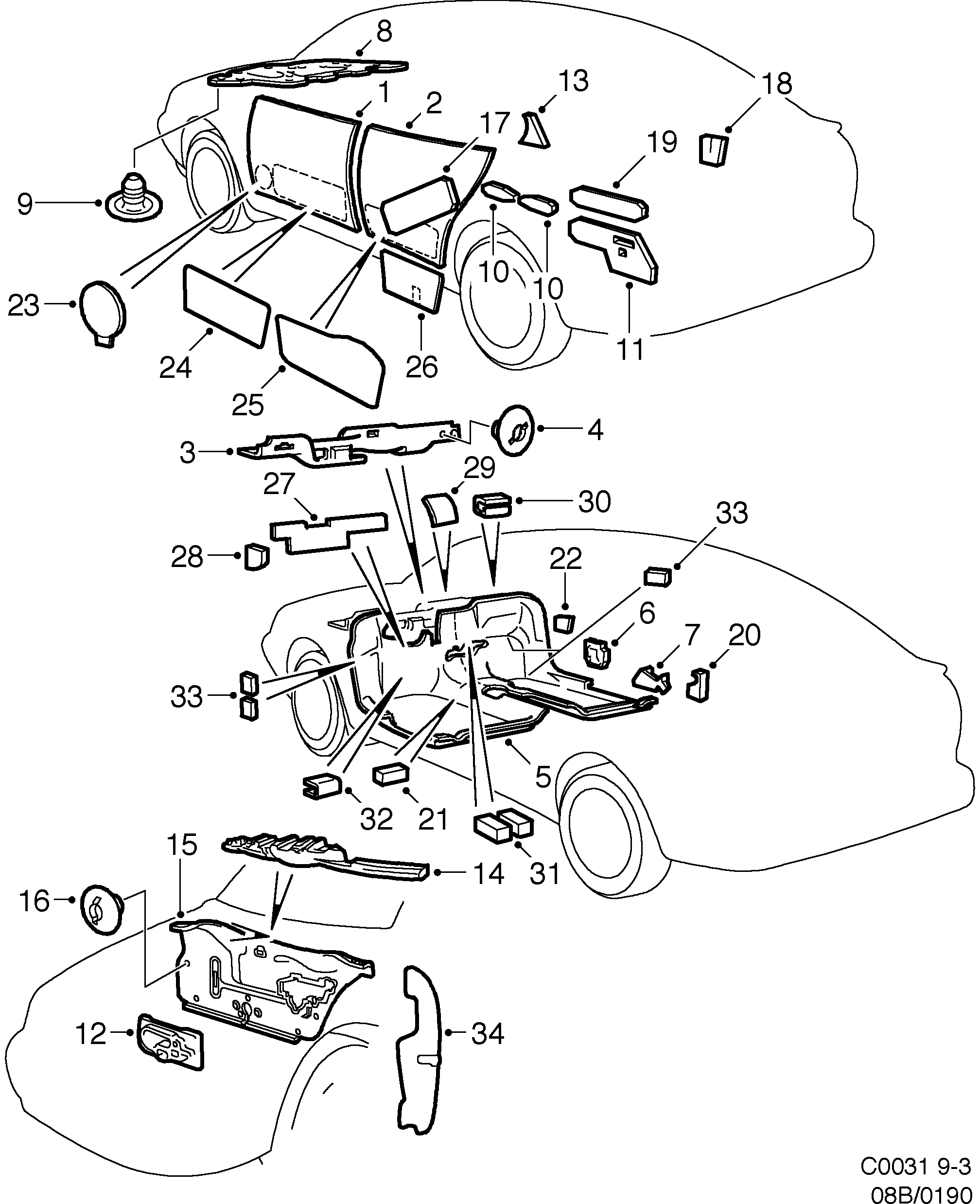 Saab 9-3 (9400) Insulation diagram