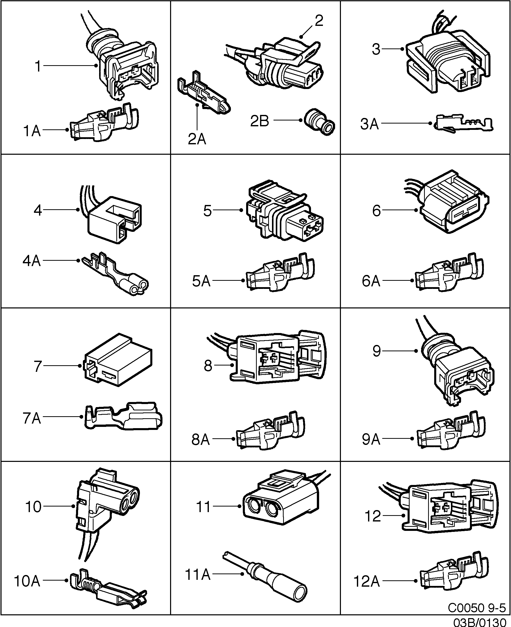 Saab 9-5 (9600) Connector housing etc 2-pin-2-pin diagram