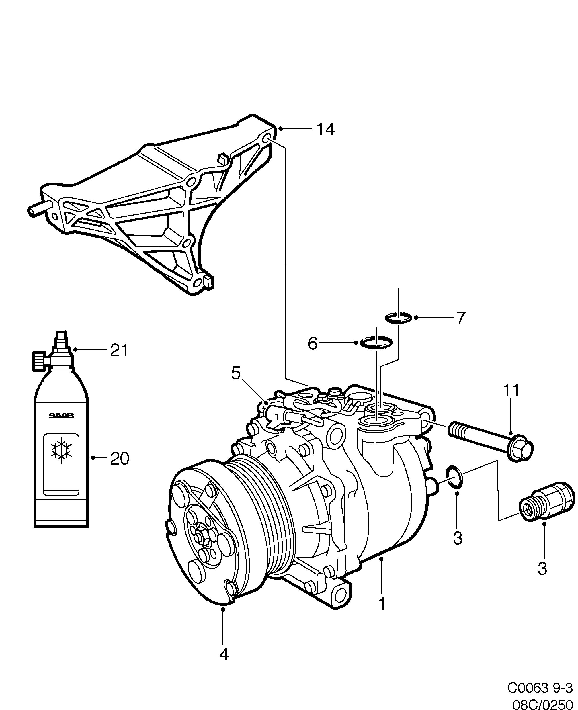 Saab 9-3 (9400) AC compressor diagram
