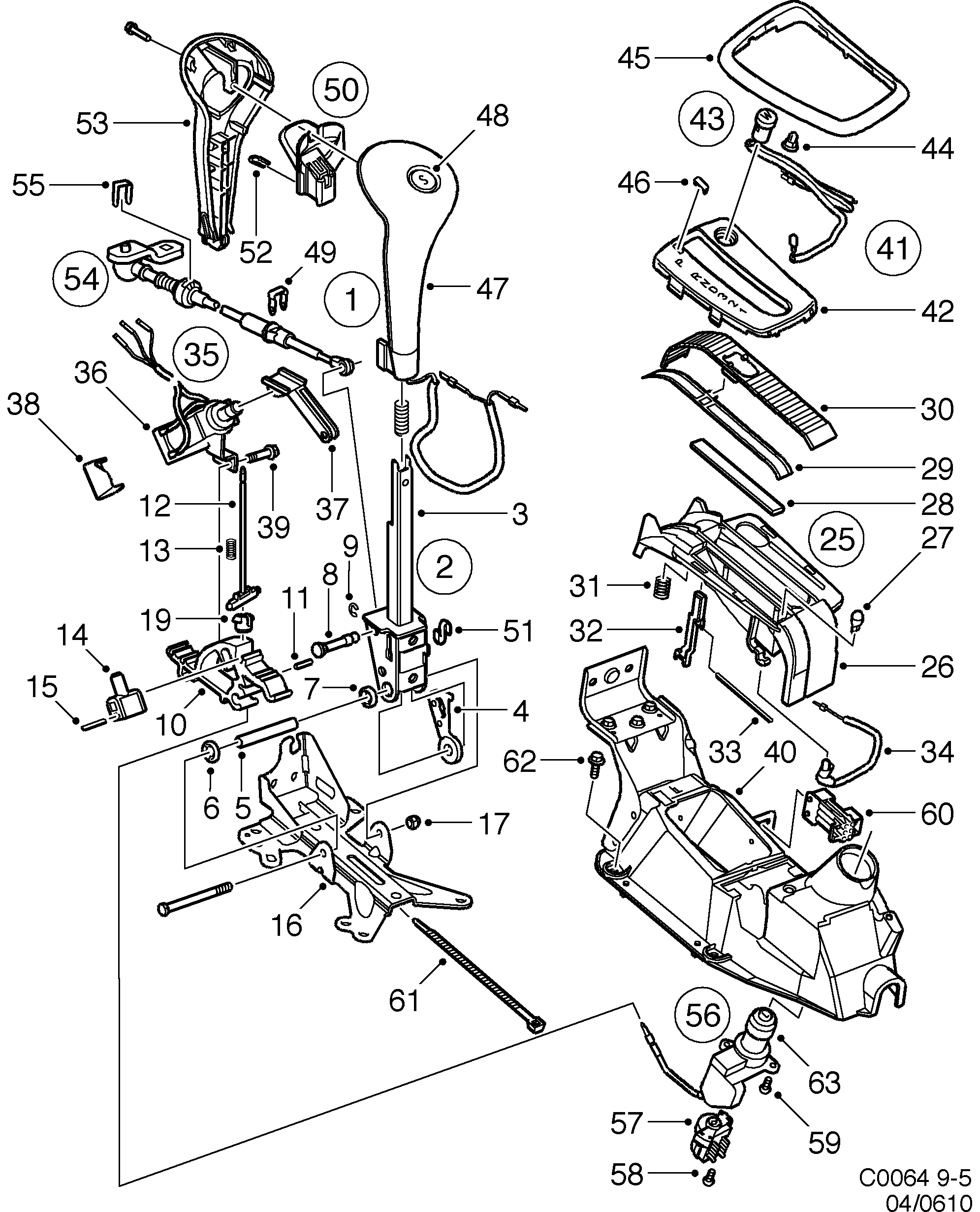 Saab 9-5 (9600) Gear selector lever diagram