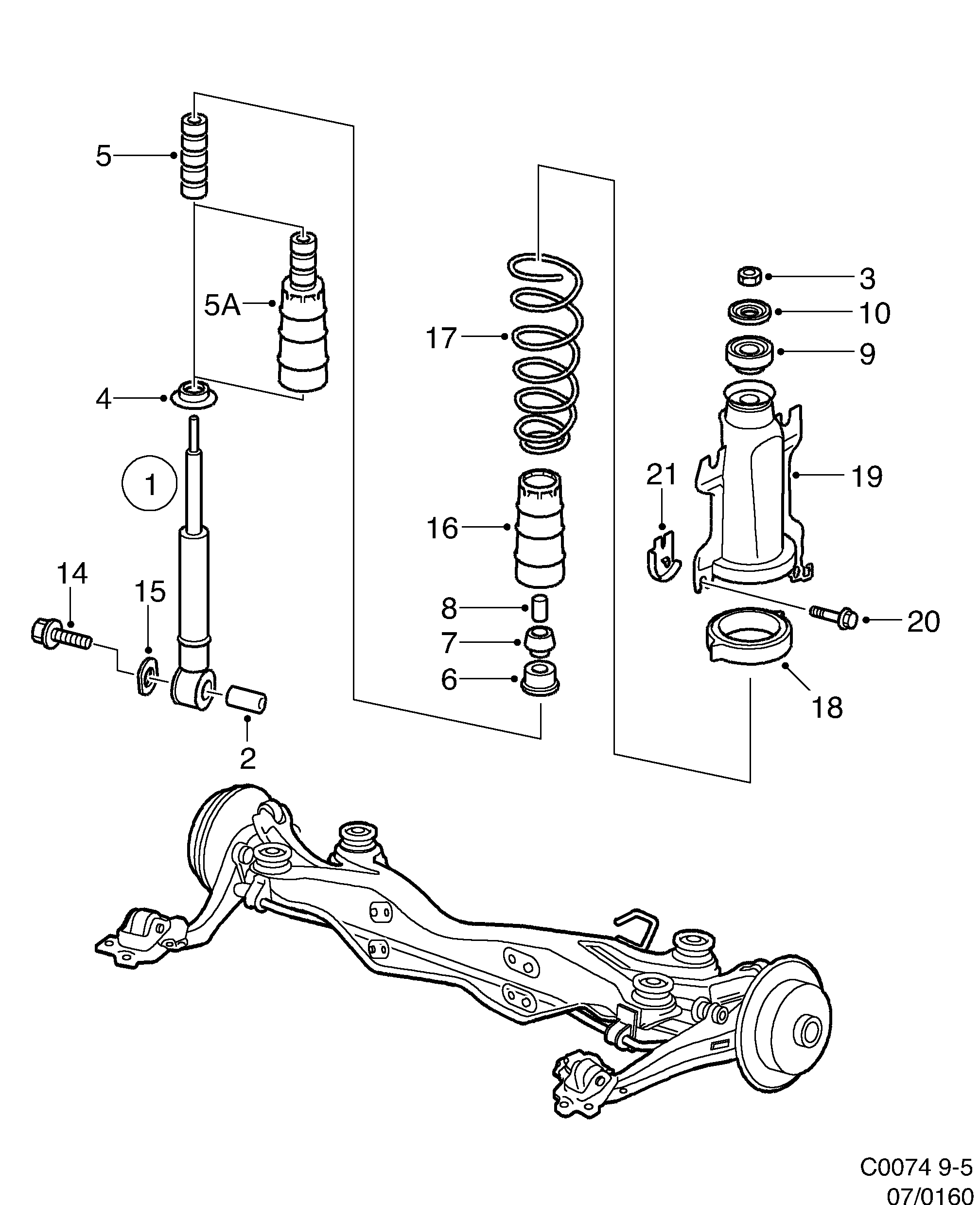 Saab 9-5 (9600) Rear suspension diagram