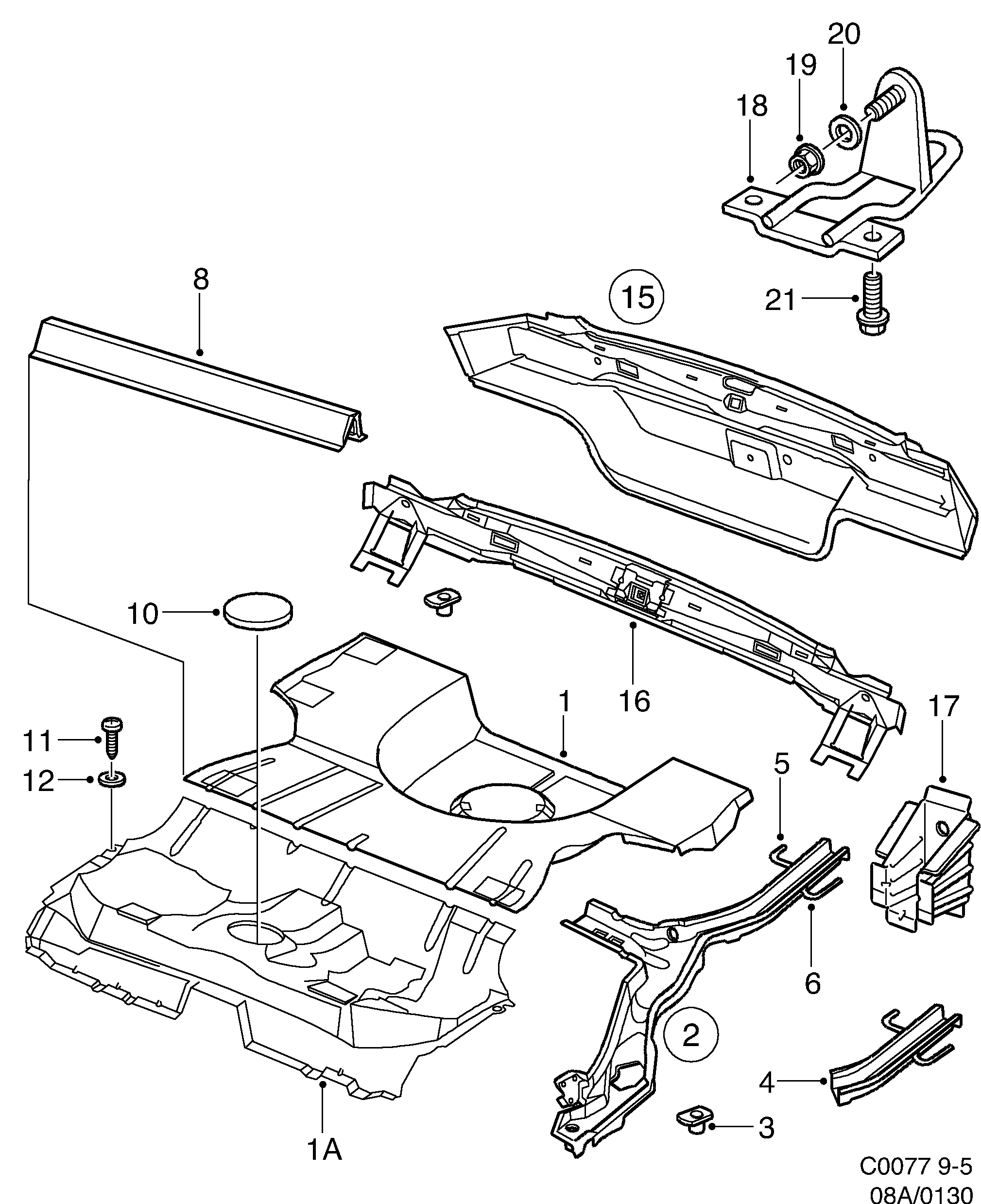 Saab 9-5 (9600) Rear floor diagram