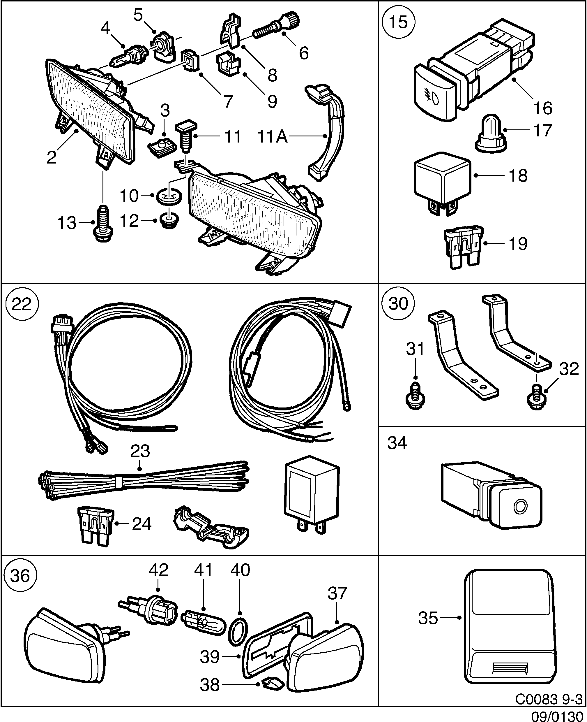 Saab 9-3 (9400) Spotlight Side indicator lamp diagram