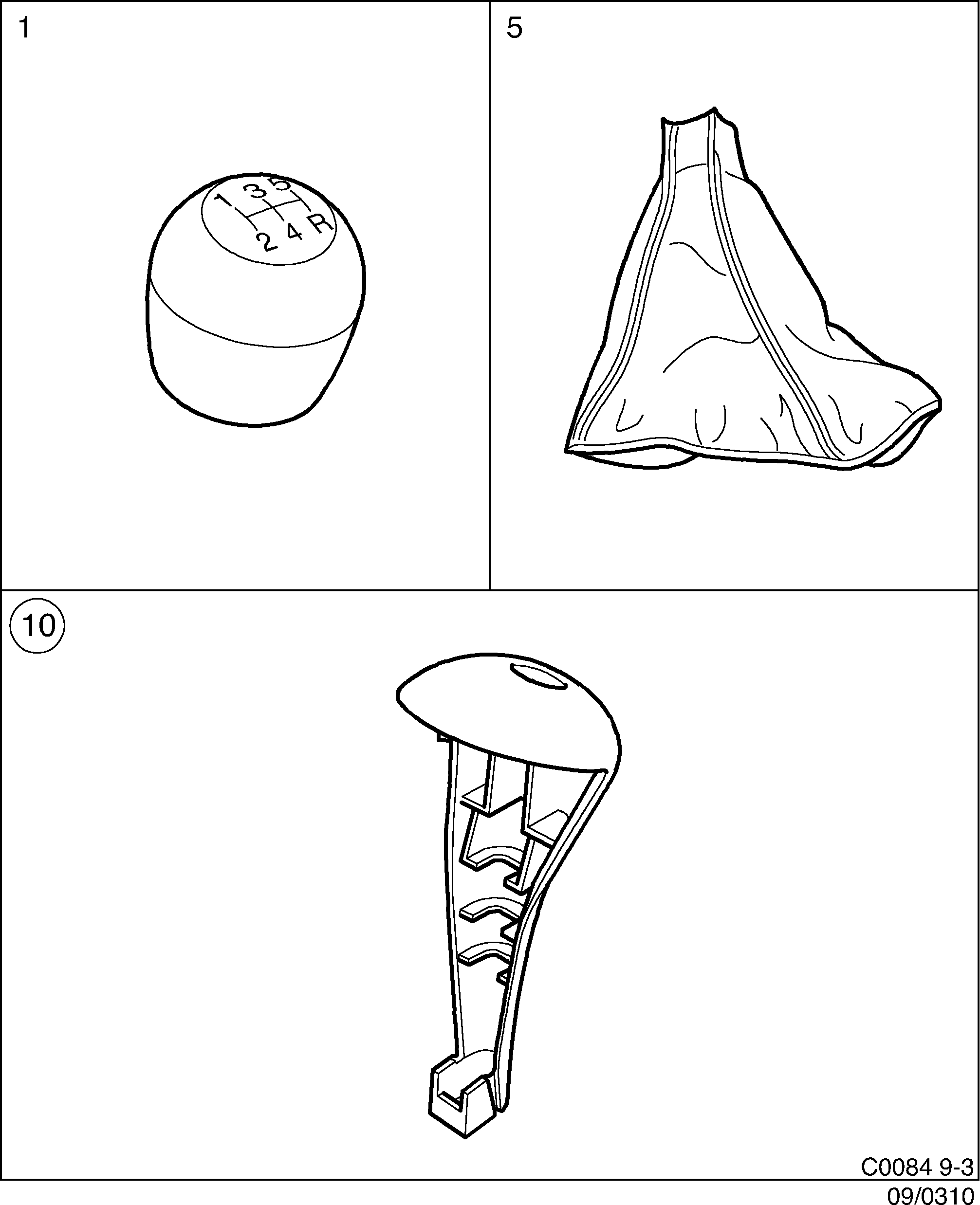 Saab 9-3 (9400) Gear lever knob Leather gaiter diagram