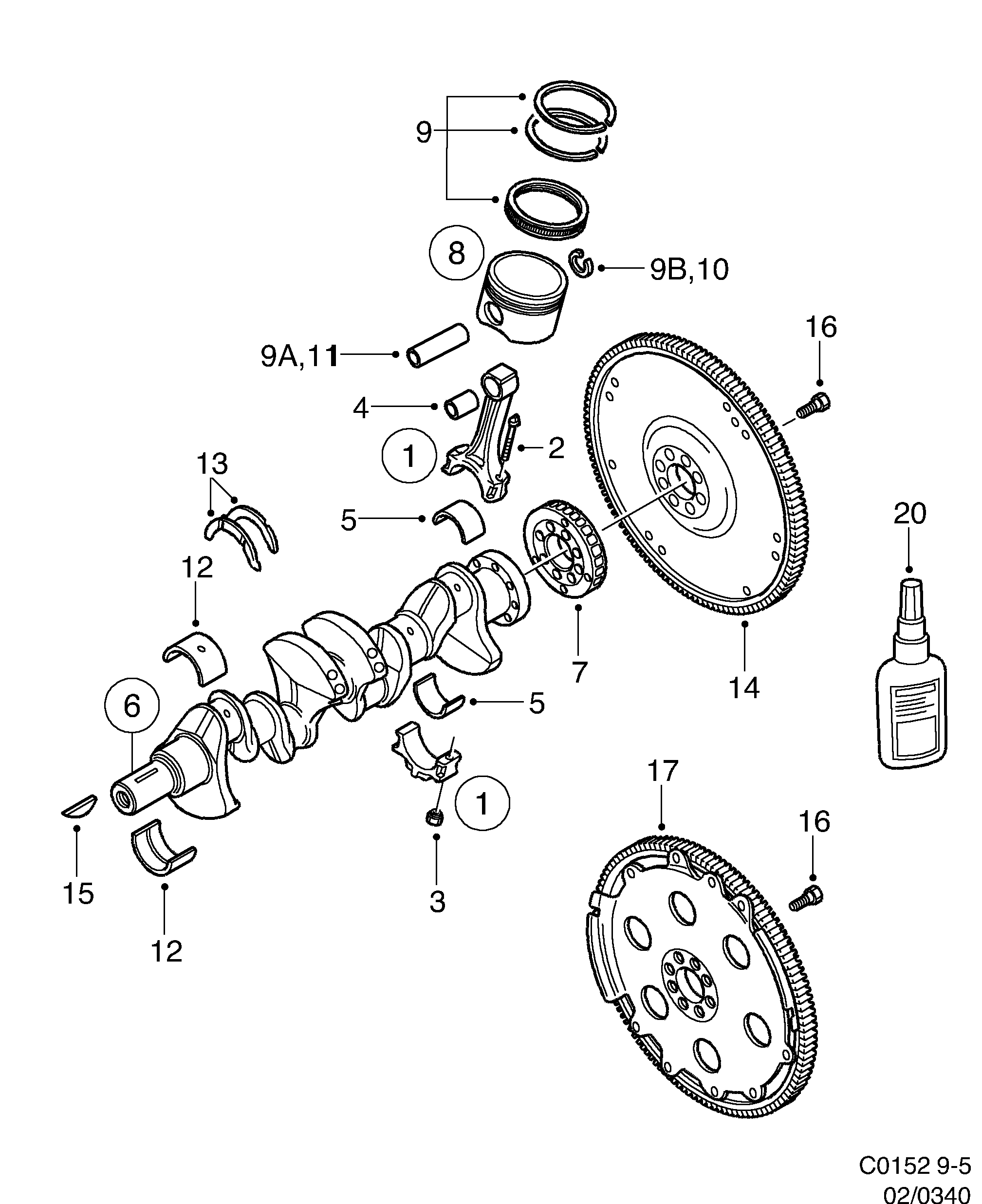 Saab 9-5 (9600) Crankshaft Piston diagram