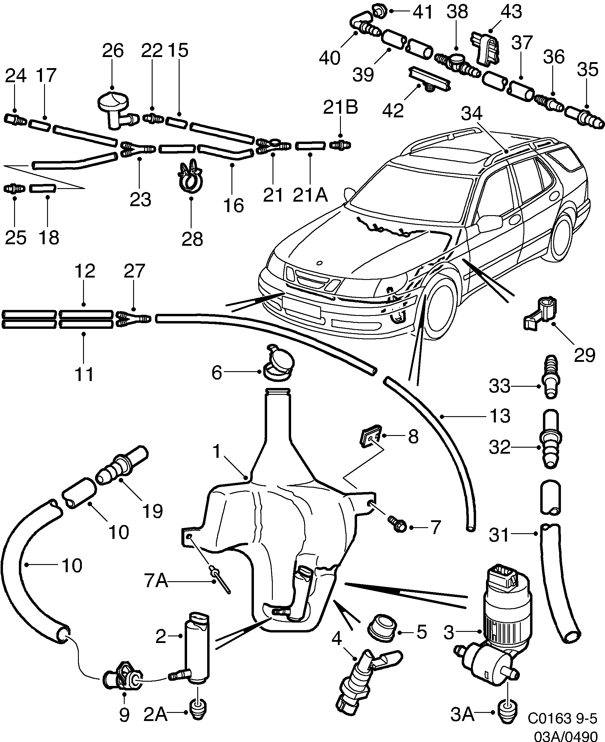 Saab 9-5 (9600) Washer unit diagram