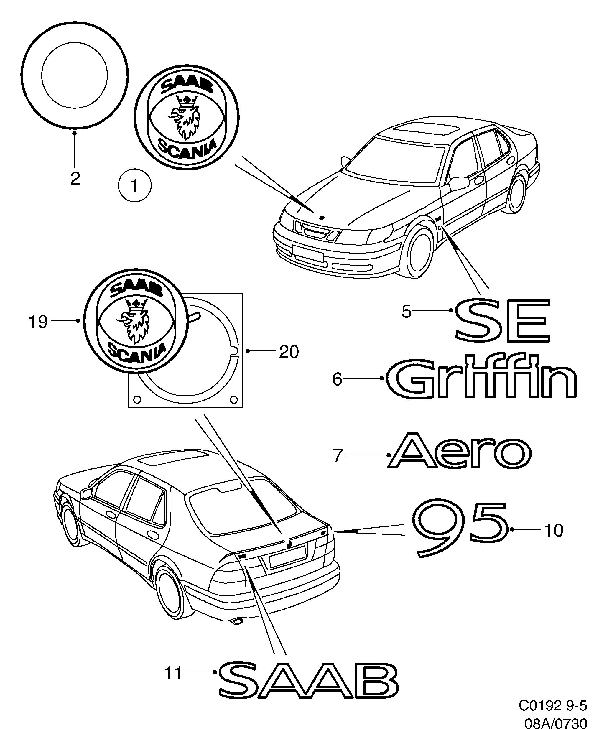 Saab 9-5 (9600) Emblem diagram