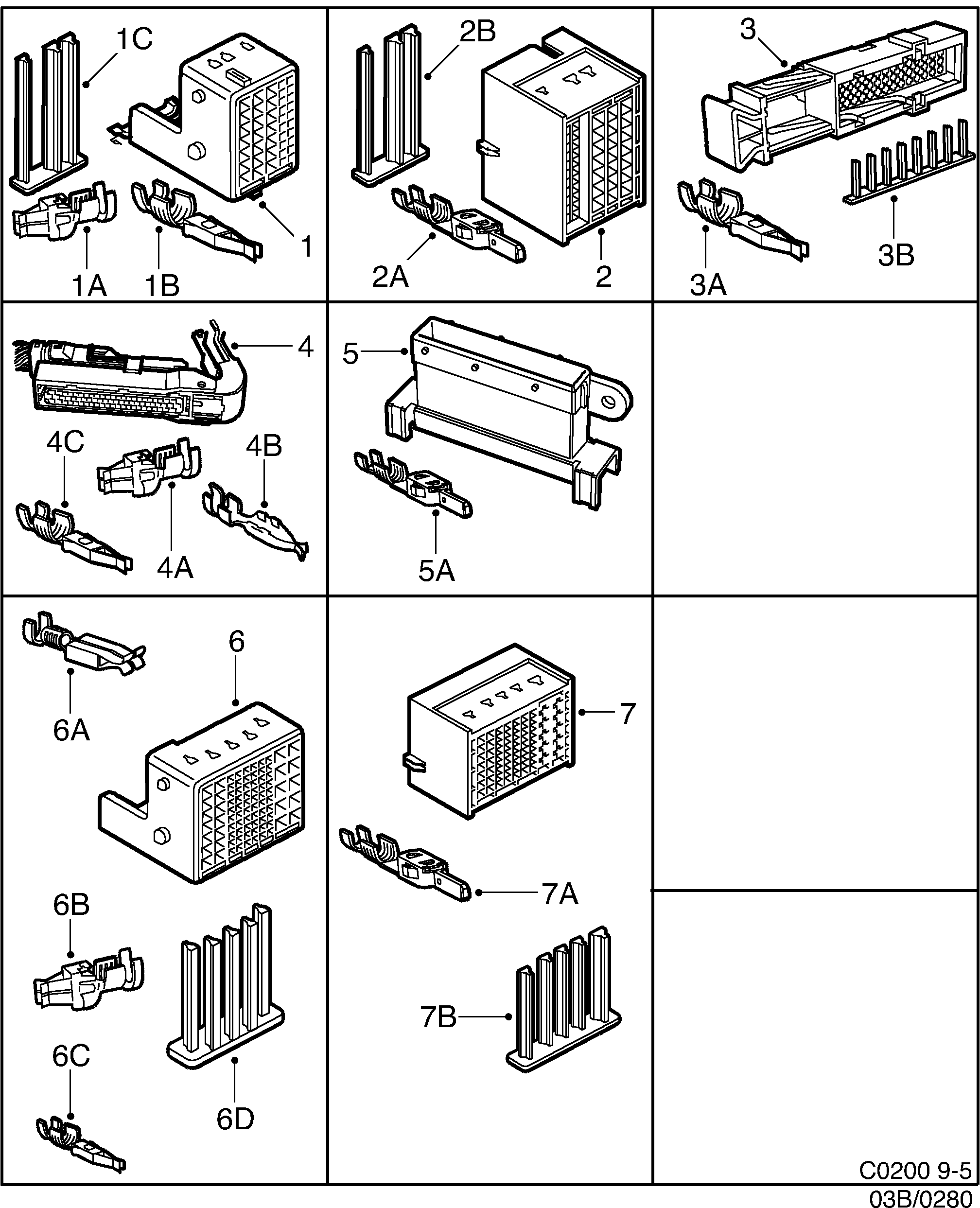 Saab 9-5 (9600) Connector housing etc 43-pin- diagram