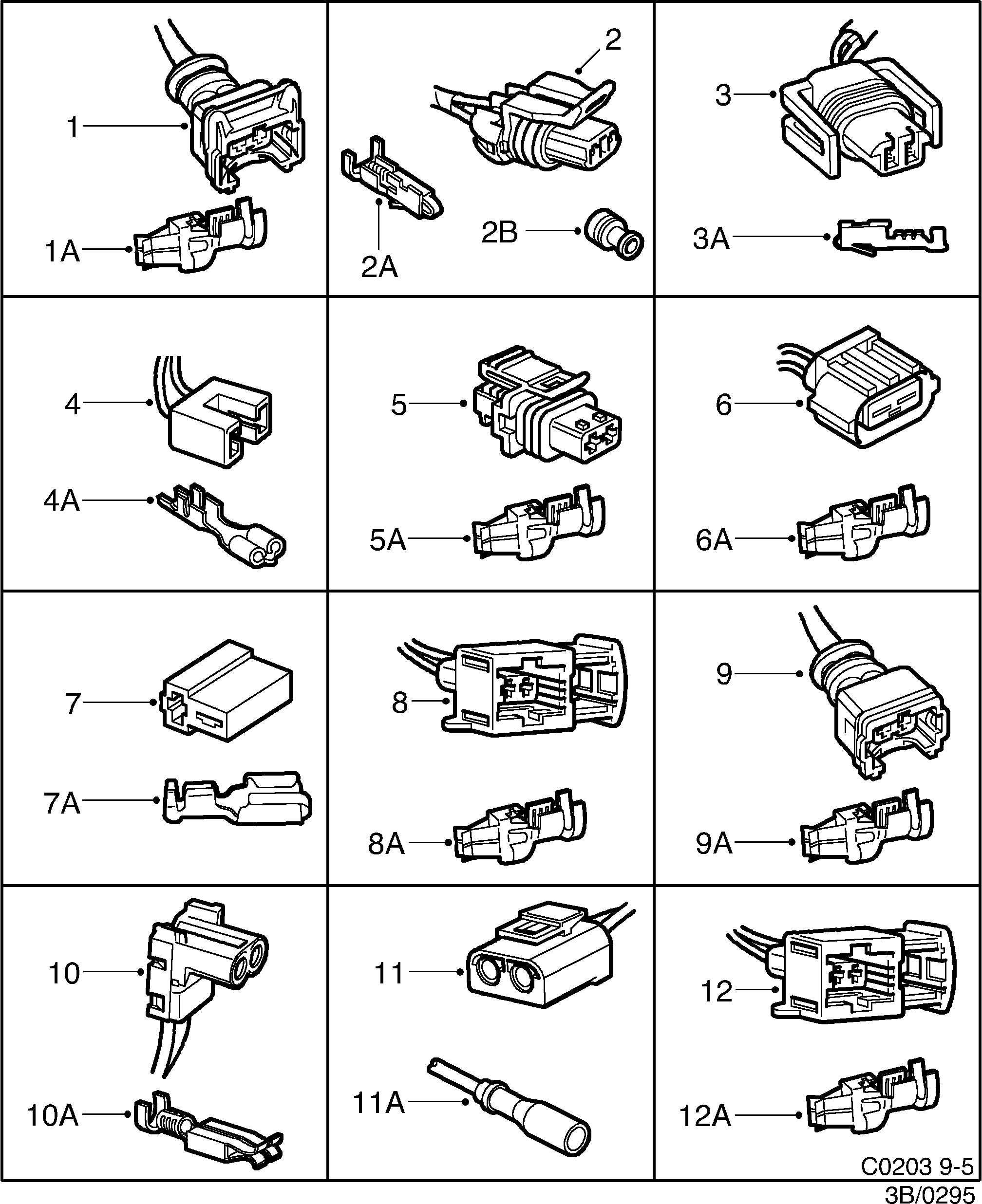 Saab 9-5 (9600) Connector housing etc 2-pin-2-pin diagram