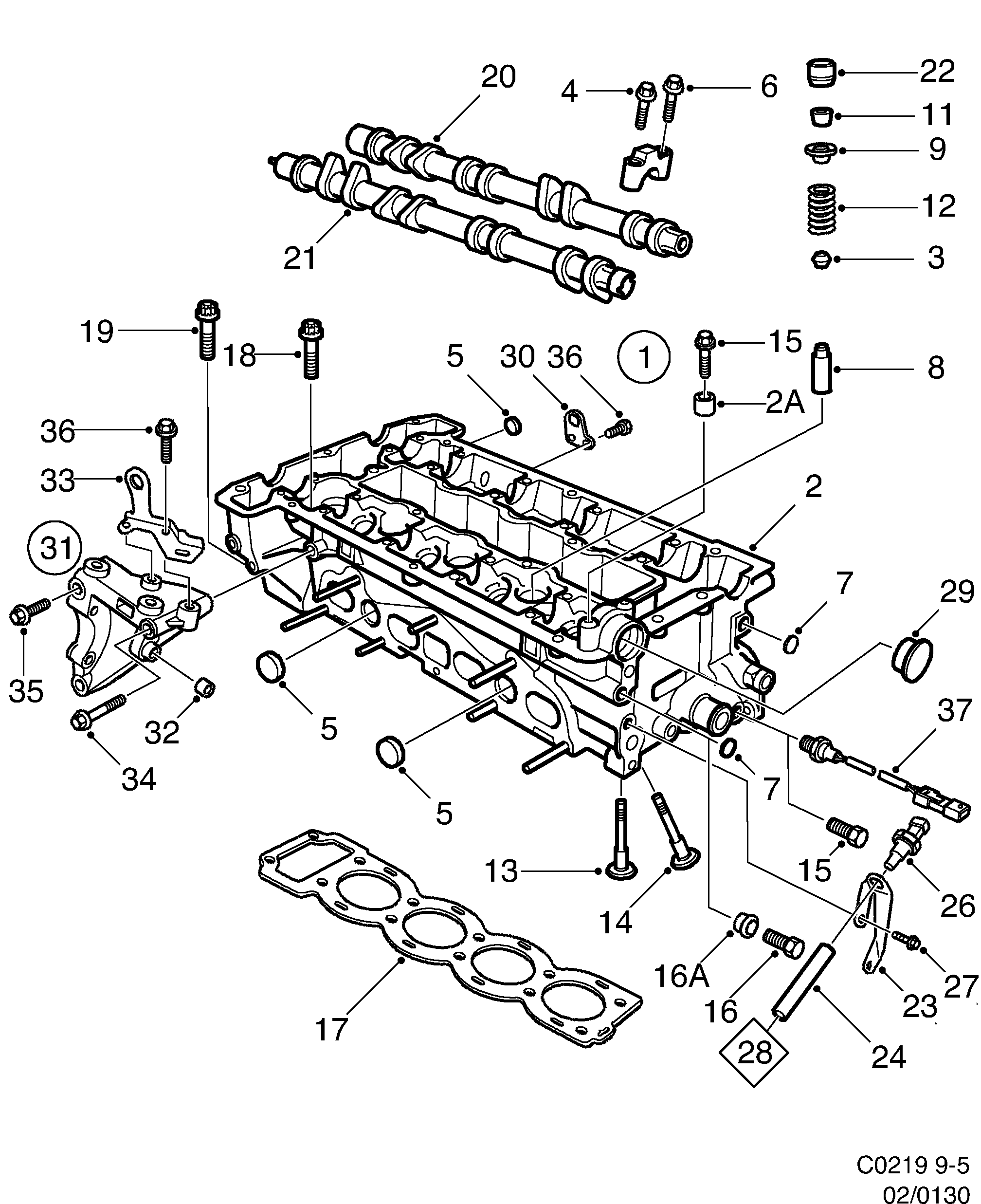 Saab 9-5 (9600) Cylinder head diagram