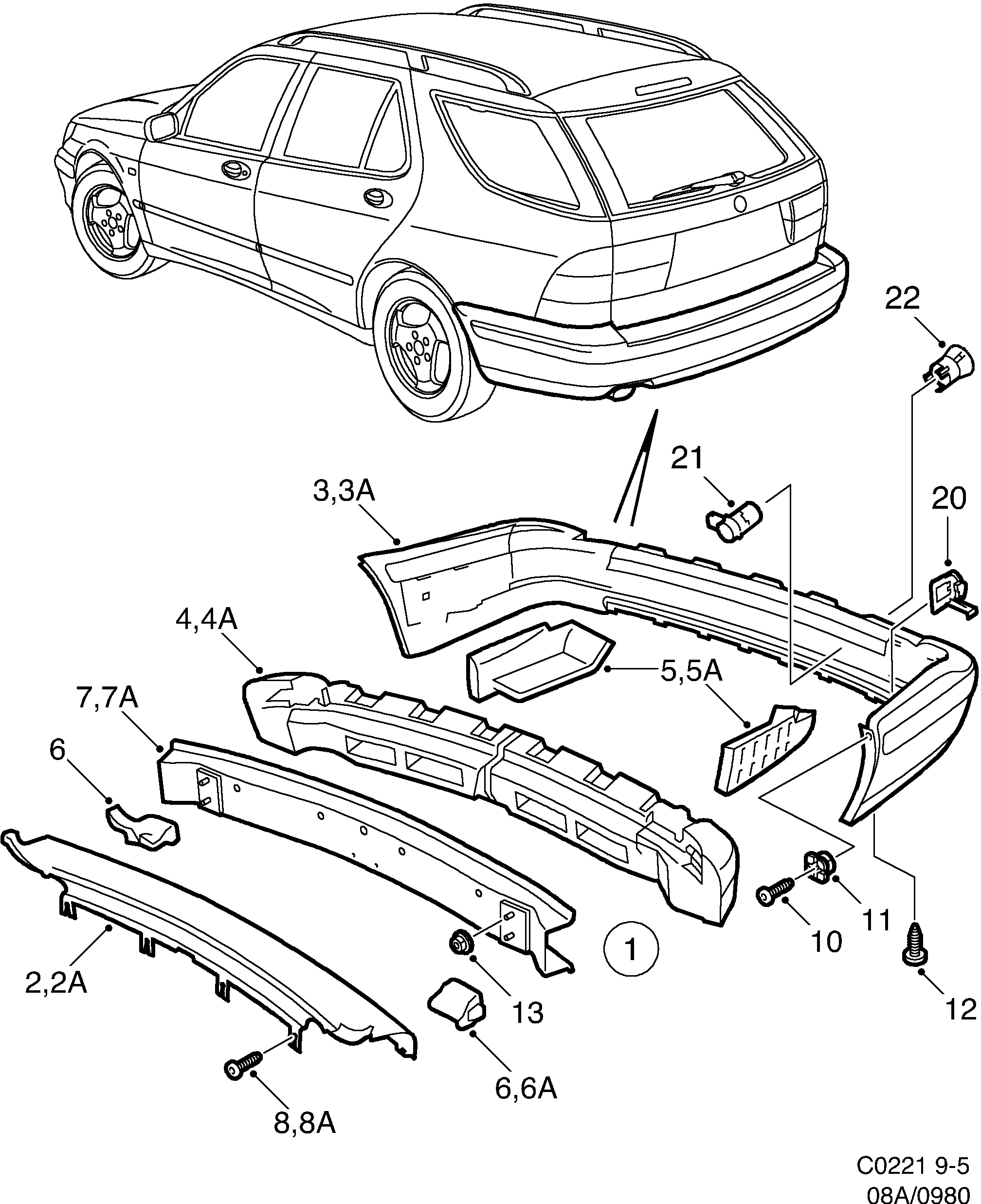 Saab 9-5 (9600) Bumper, rear diagram