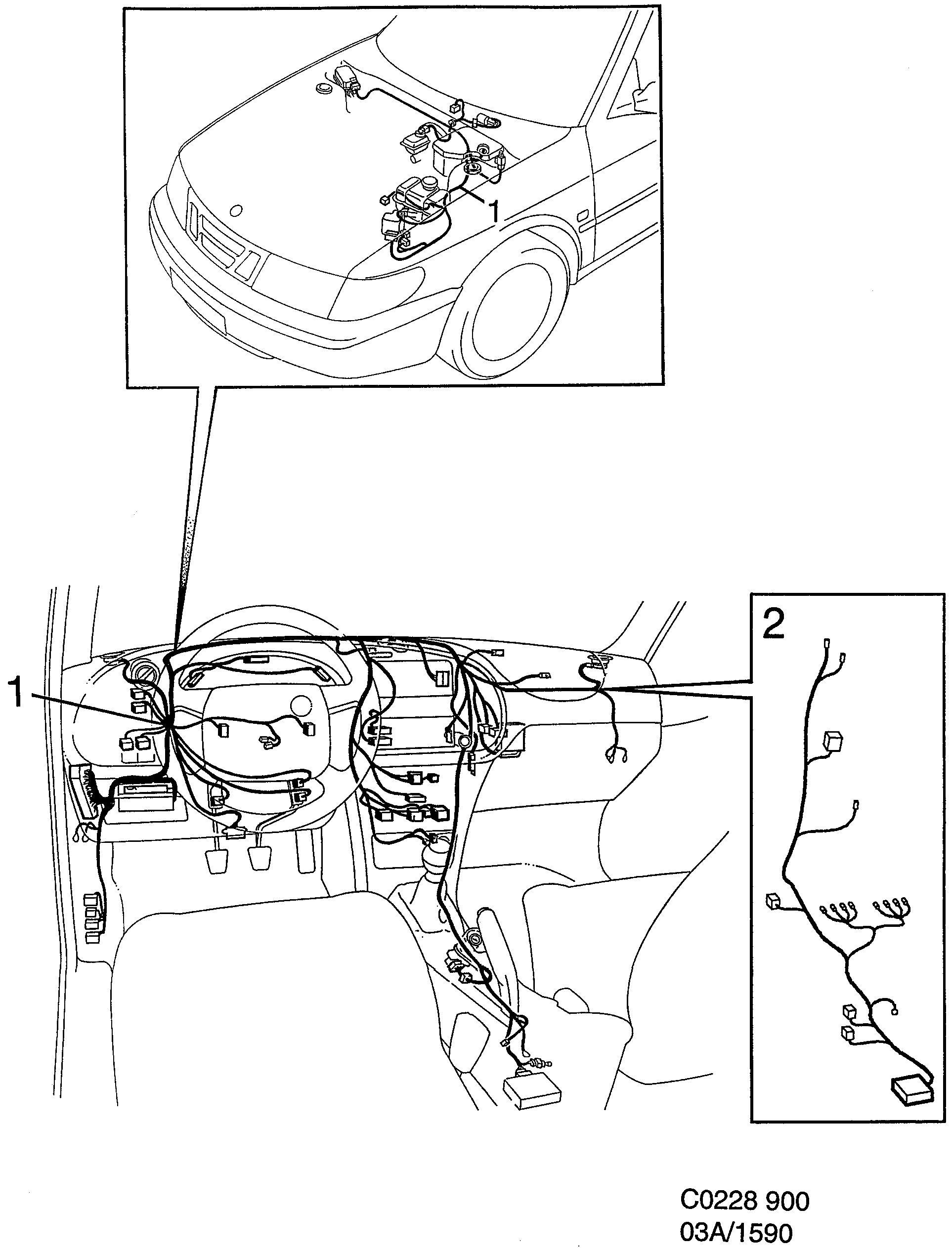 Saab 900 Instrument panel diagram