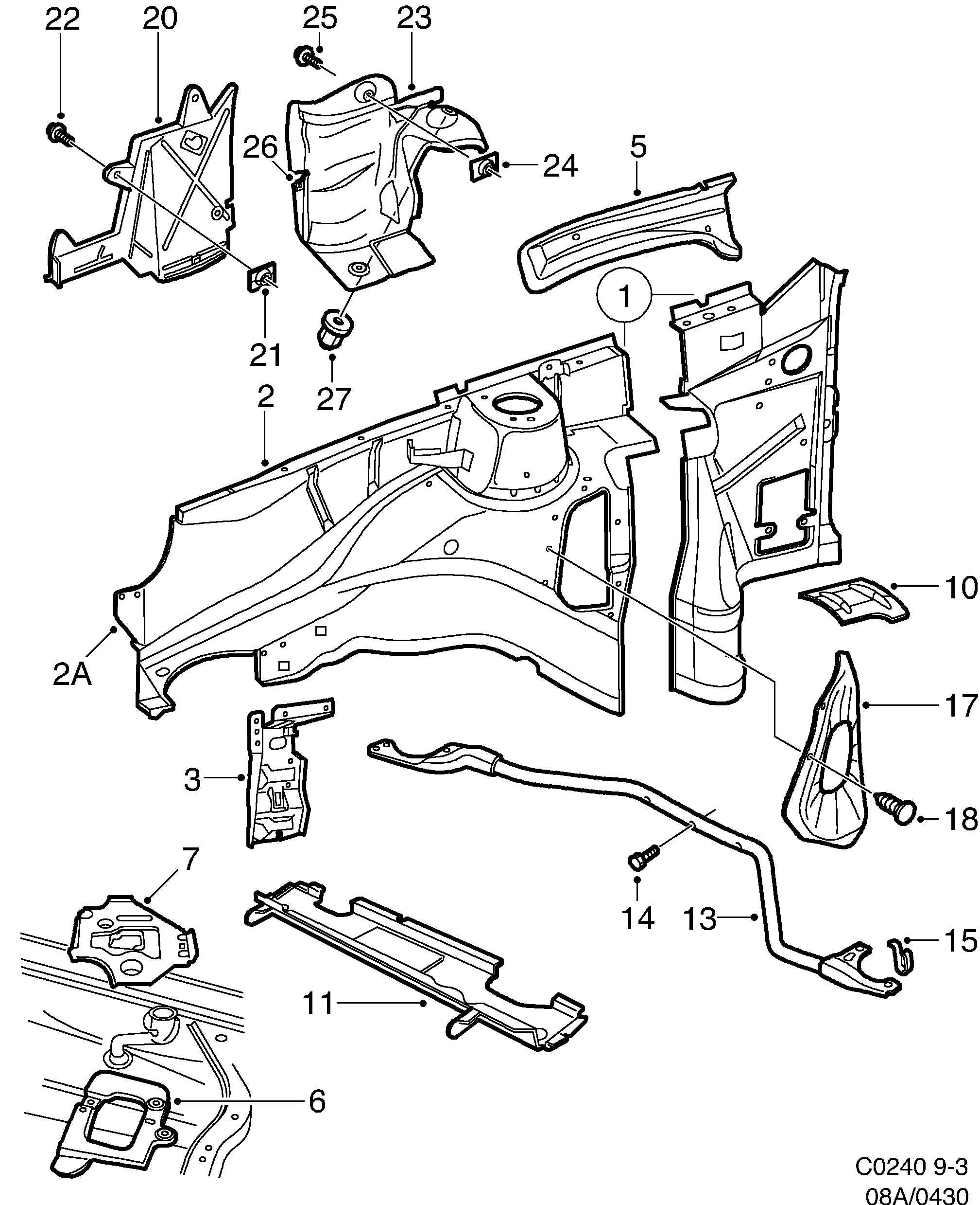 Saab 9-3 (9400) Wheel housing, front diagram