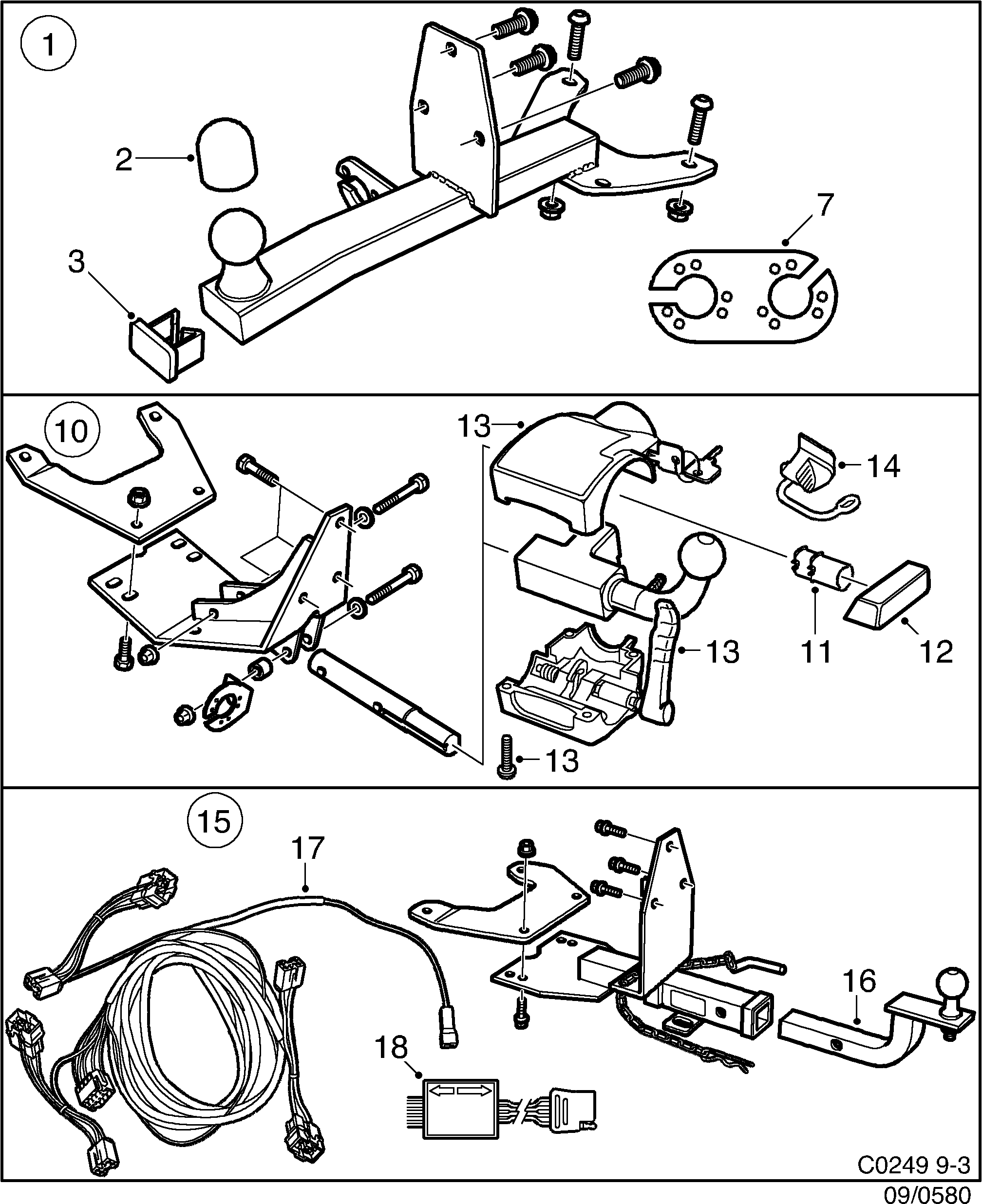 Saab 9-3 (9400) Towing hitch diagram