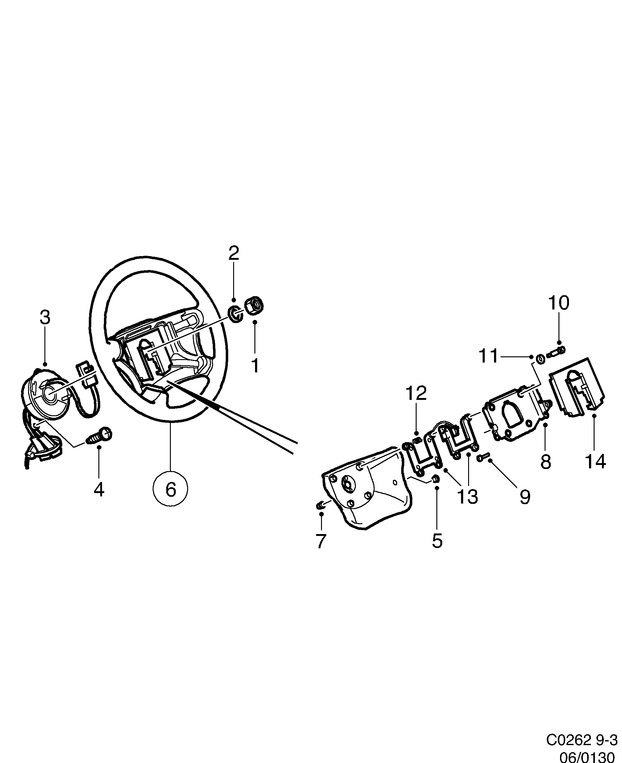 Saab 9-3 (9400) Steering wheel diagram