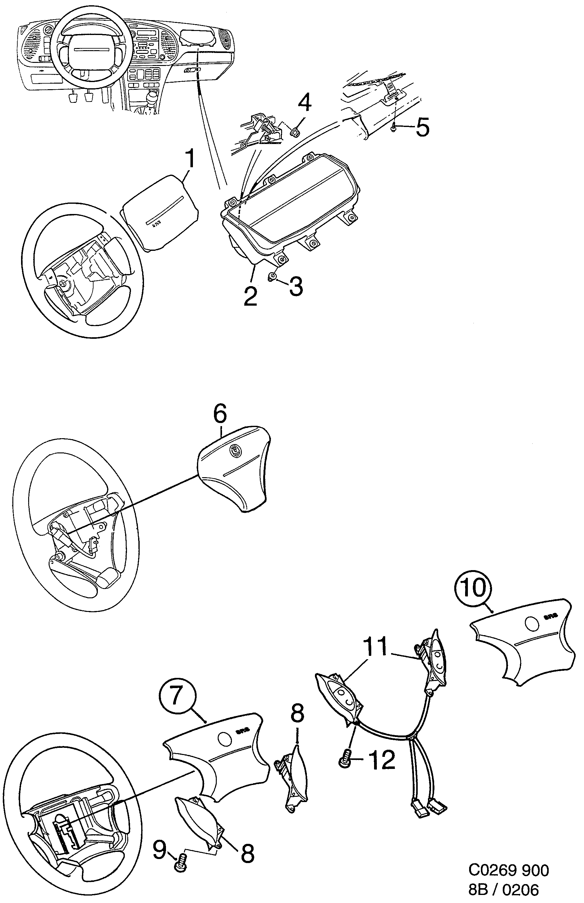 Saab 900 Inflatable bag diagram