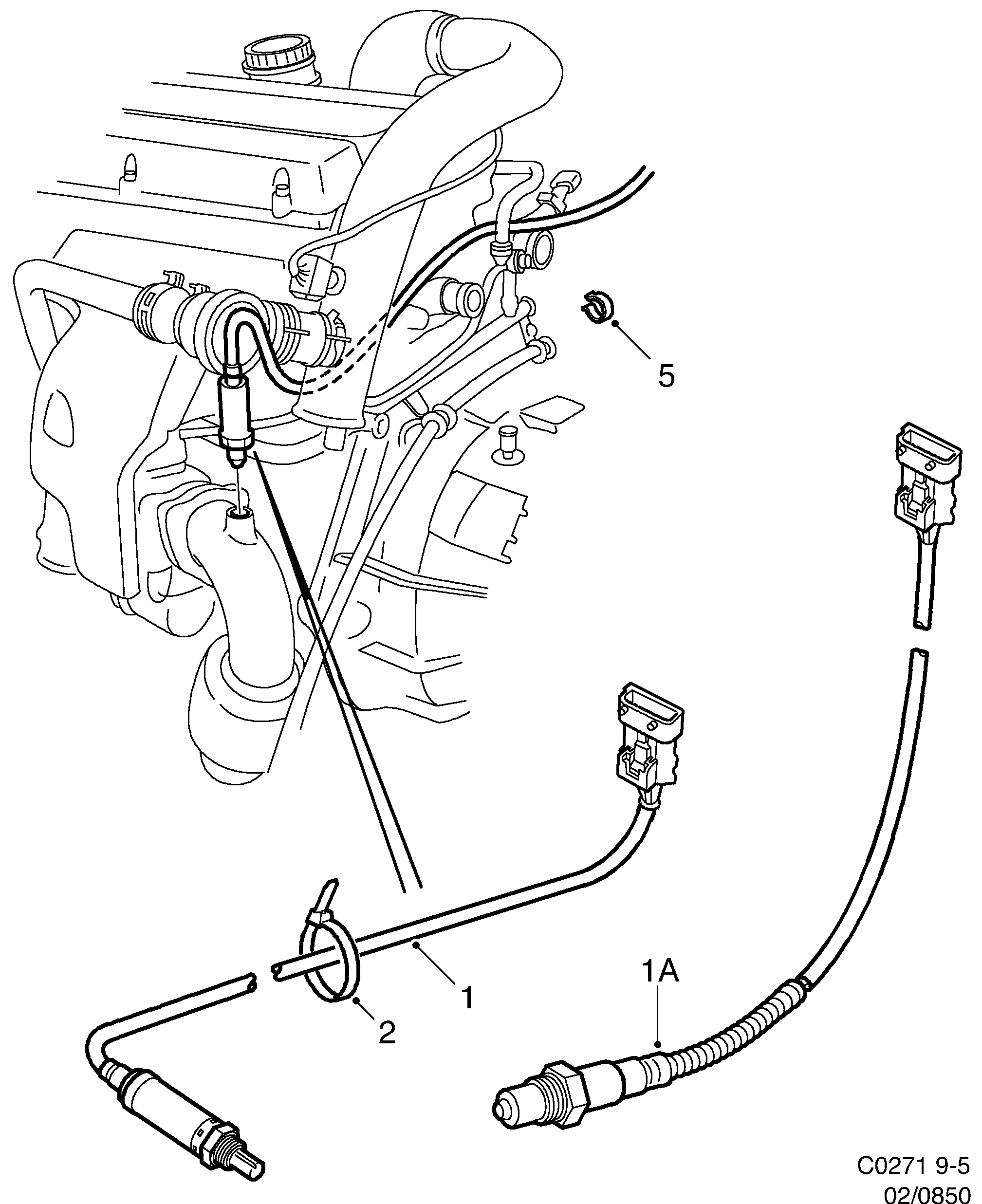 Saab 9-5 (9600) Heated oxygen sensor diagram