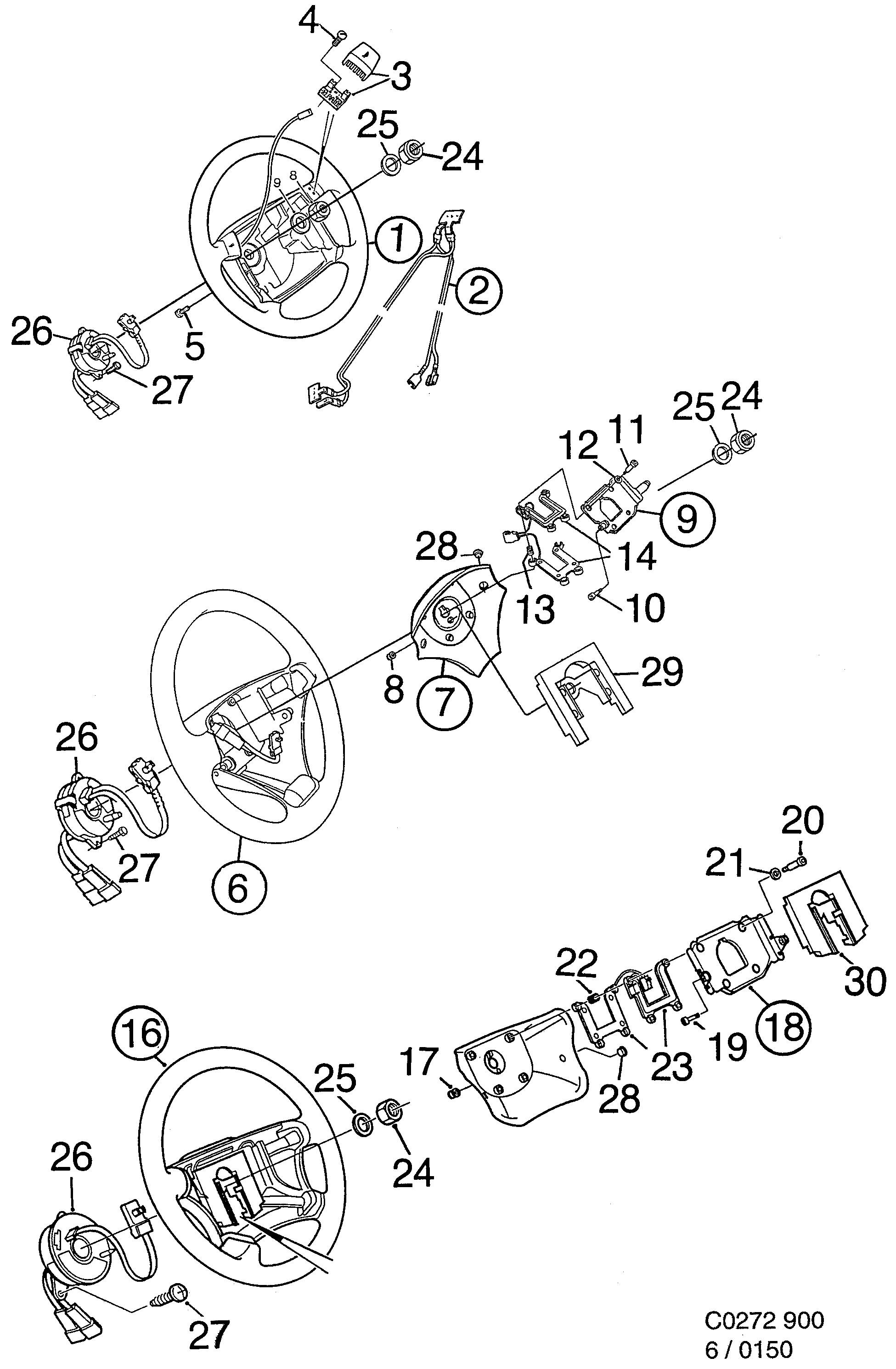 Saab 900 Steering wheel diagram
