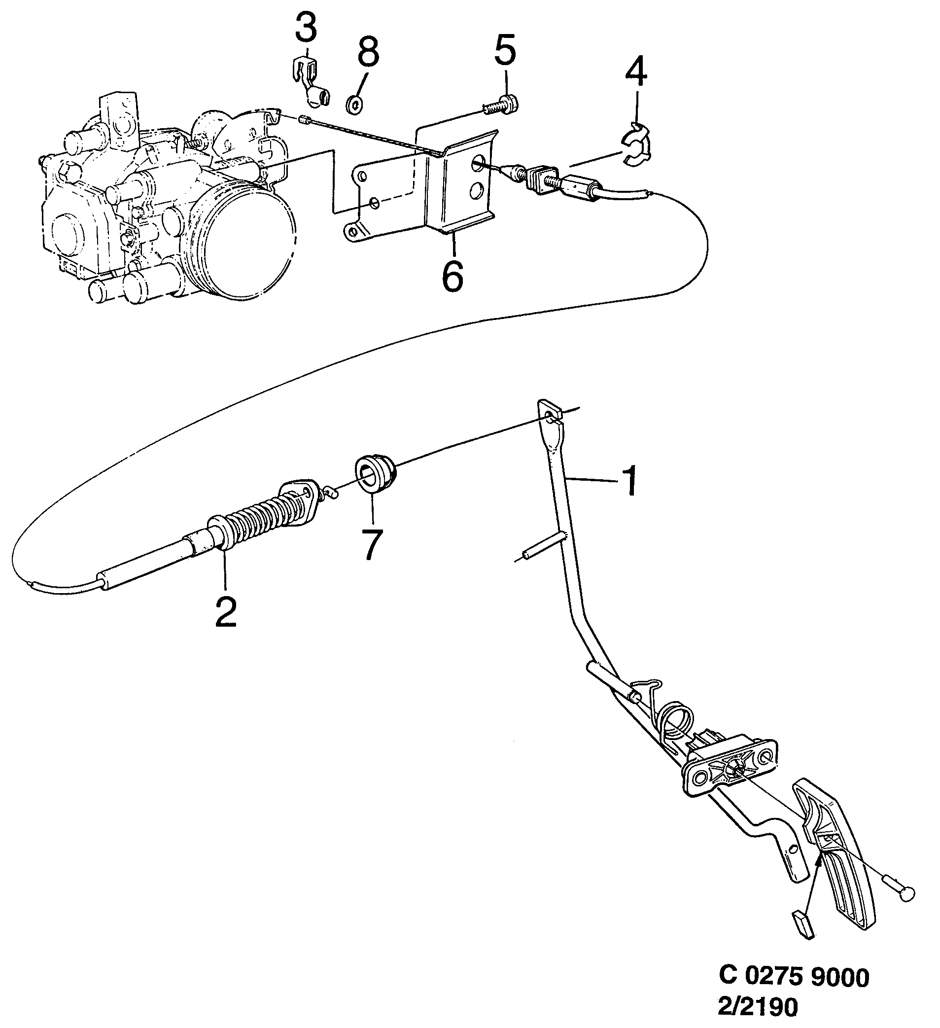 Saab 9000 Accelerator control 4-cylinder diagram
