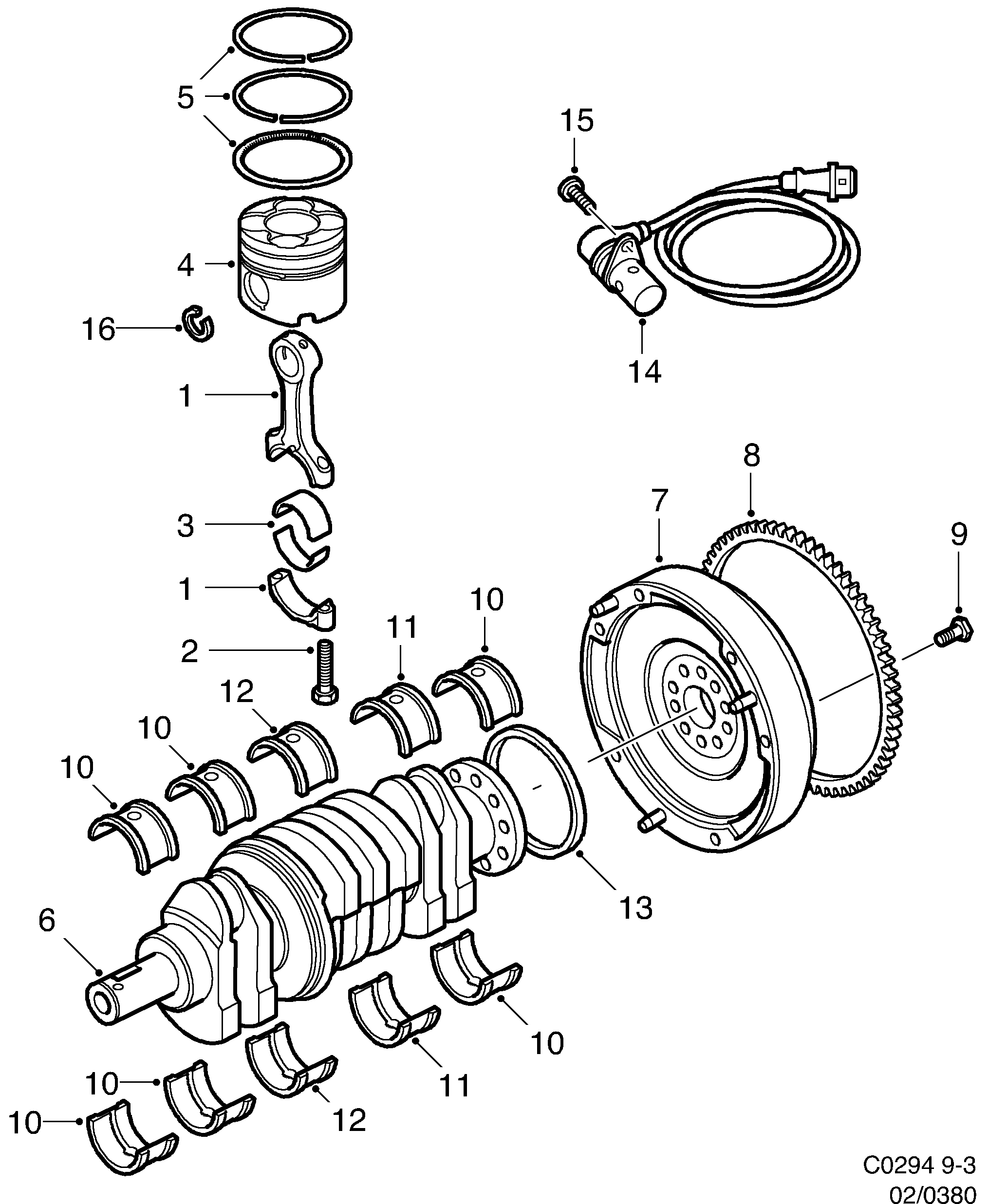 Saab 9-3 (9400) Crankshaft Piston diagram