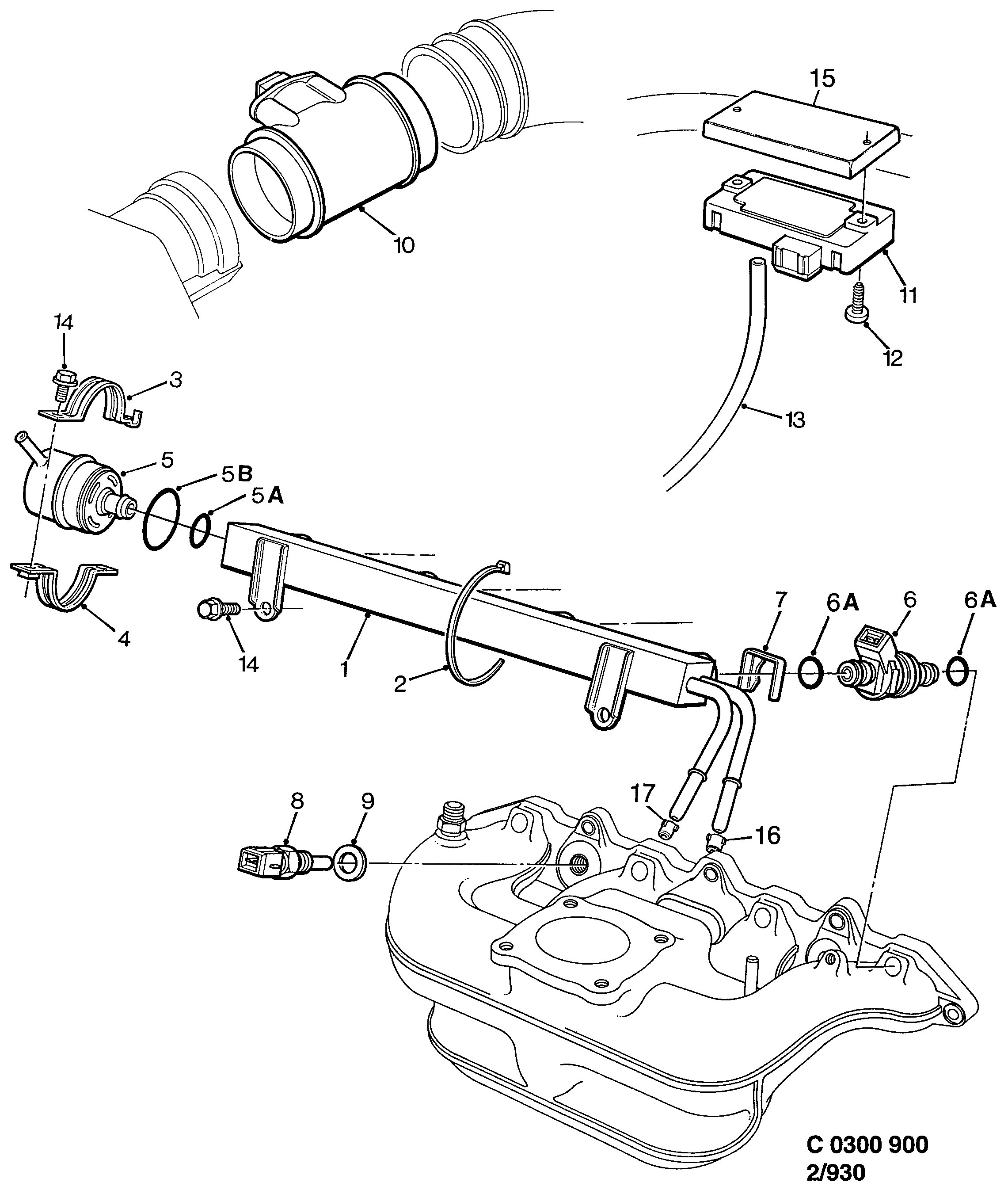 Saab 900 Fuel rail diagram
