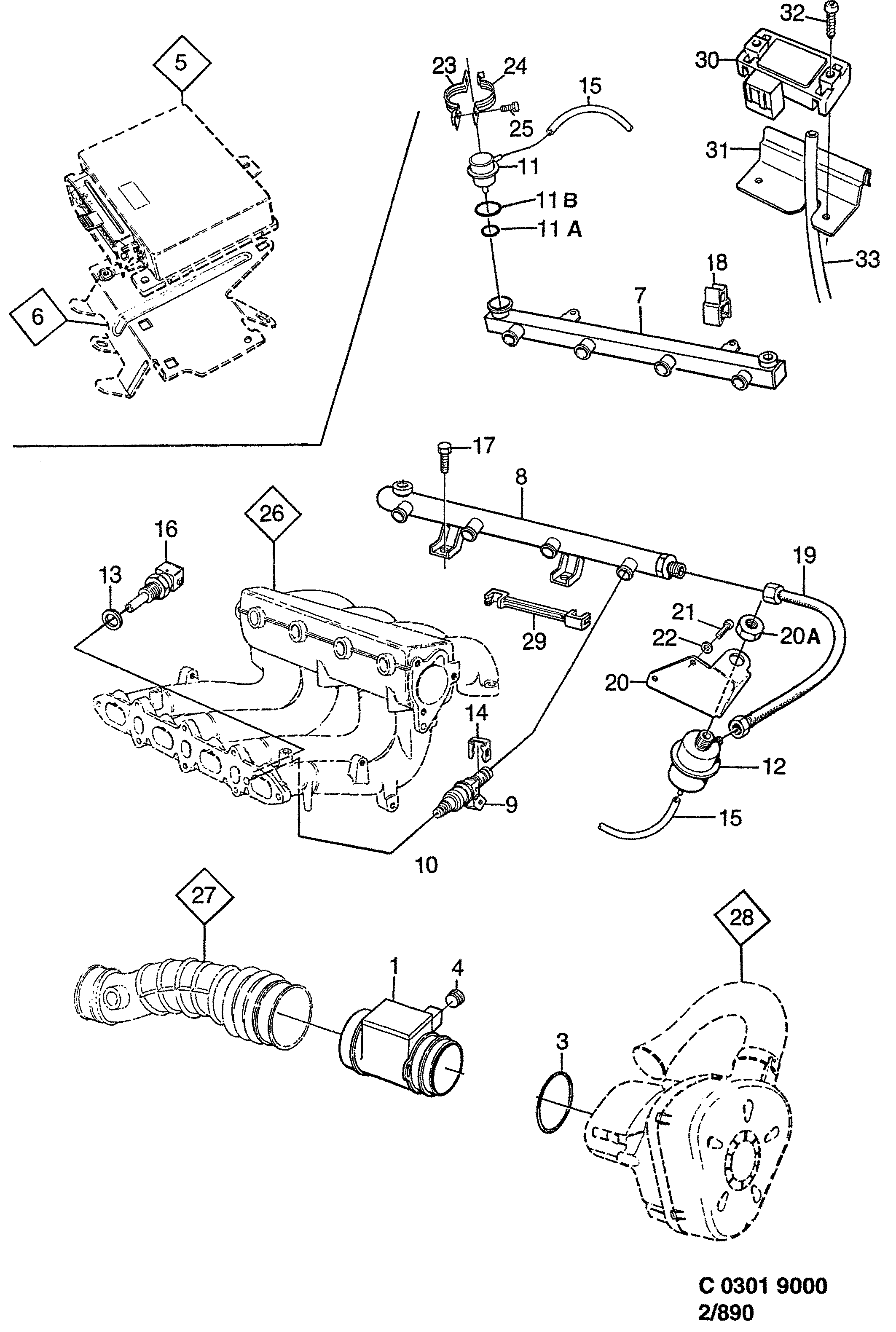 Saab 9000 Distribution pipe diagram