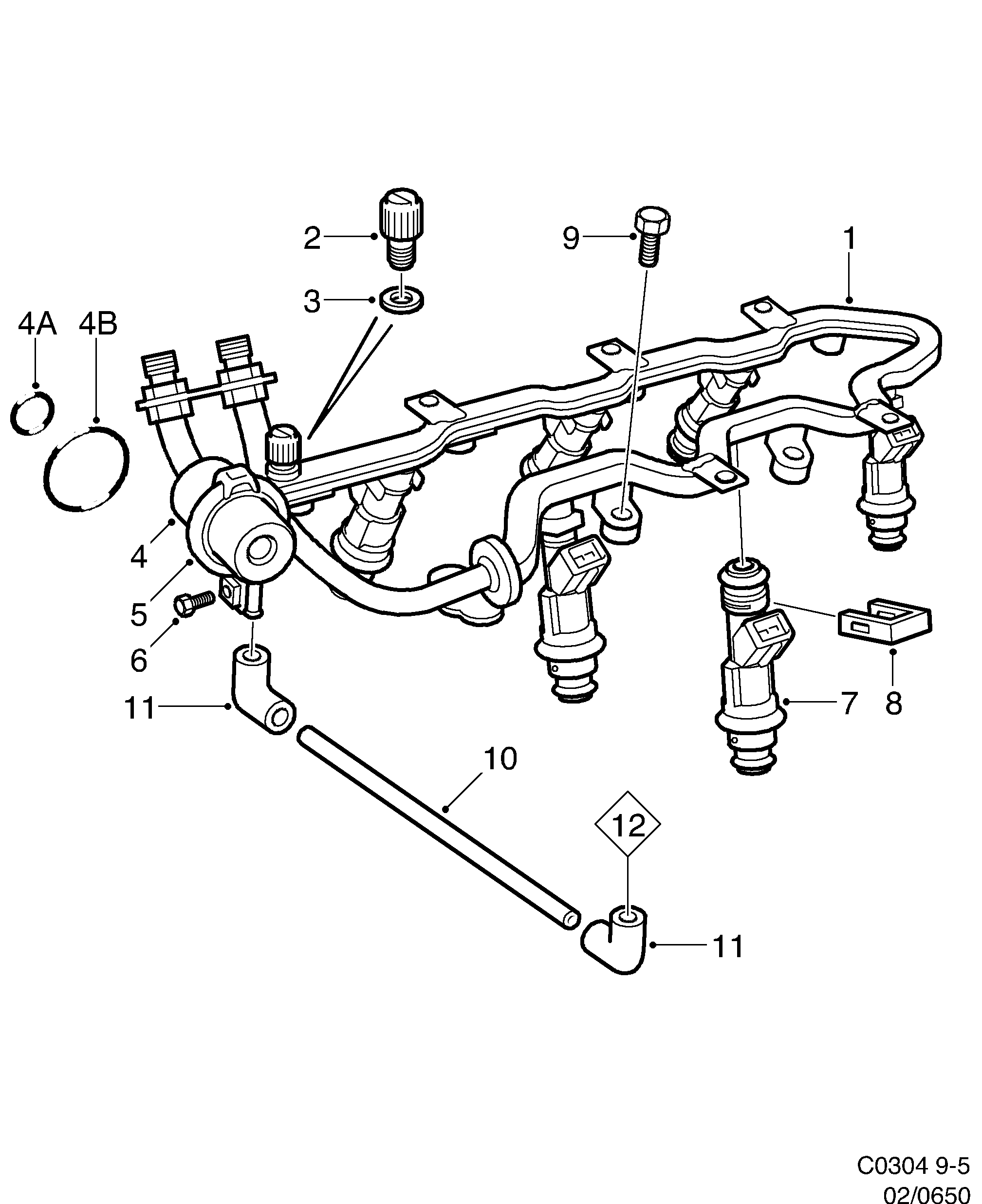 Saab 9-5 (9600) Fuel rail diagram