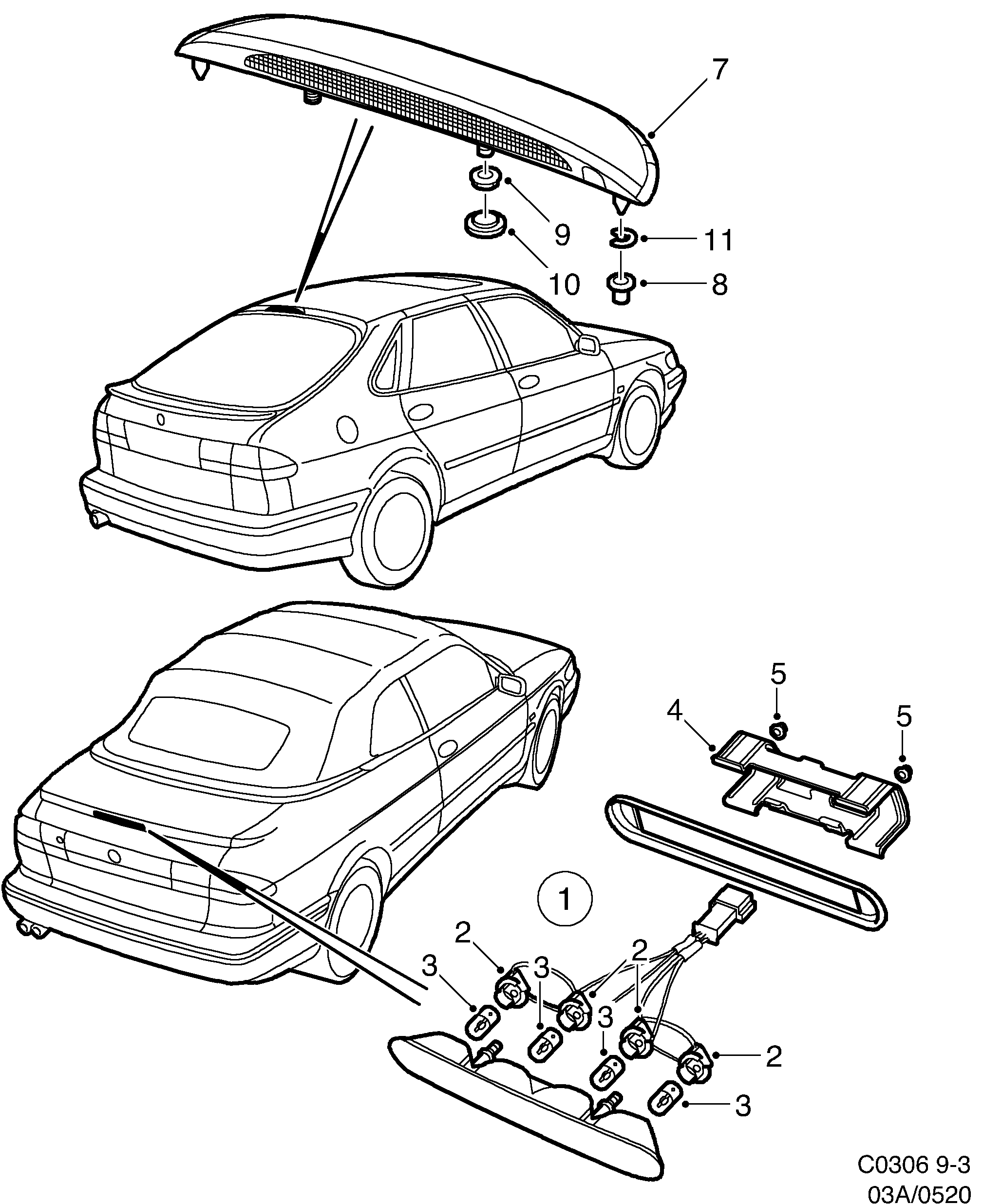 Saab 9-3 (9400) Stop light High mounted diagram