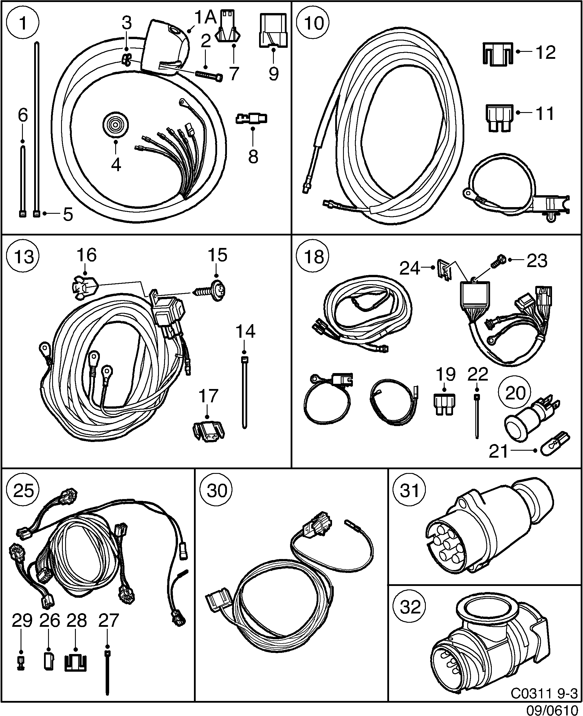 Saab 9-3 (9400) Cable harness kit Rear hitch diagram