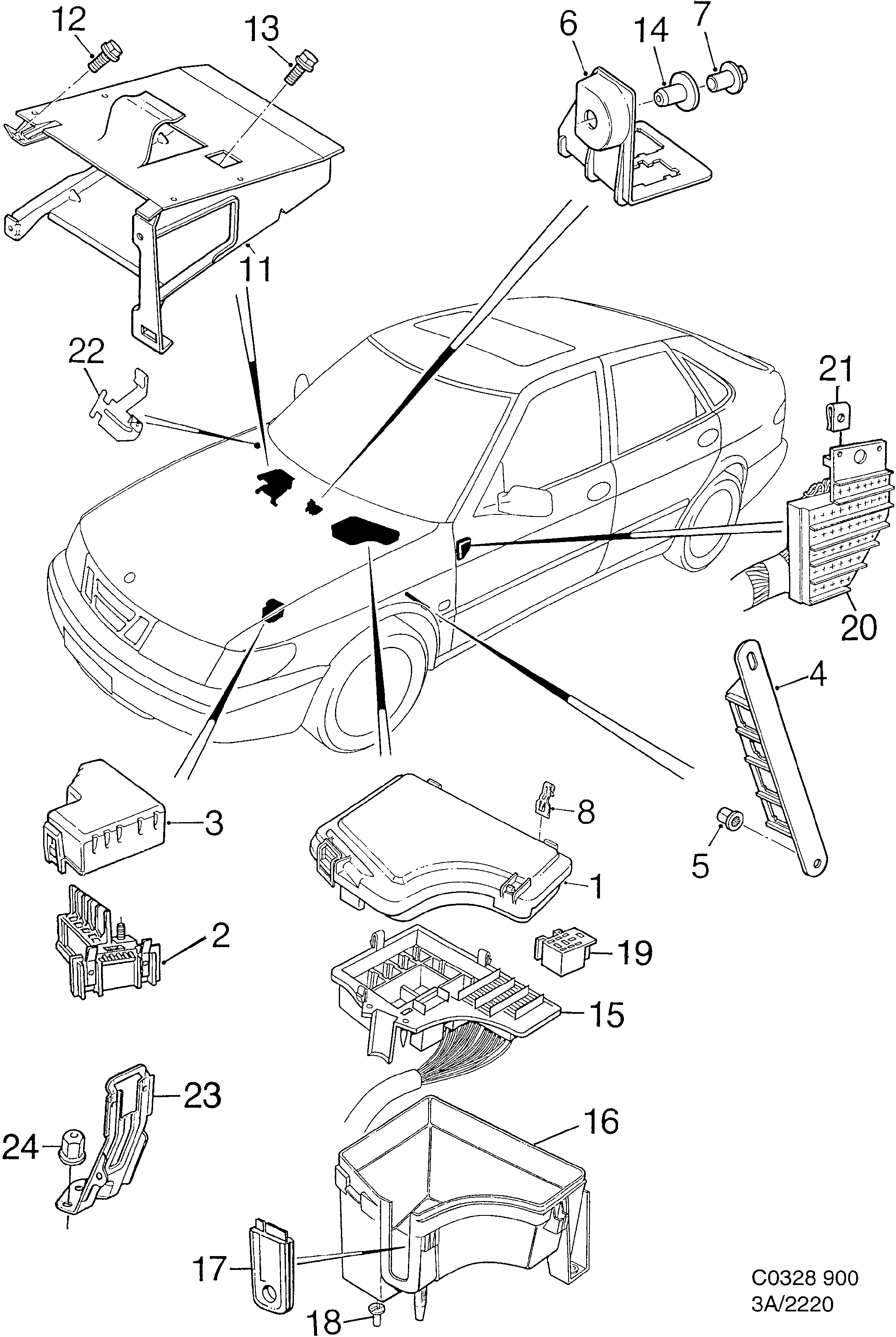 Saab 900 Holders and brackets diagram