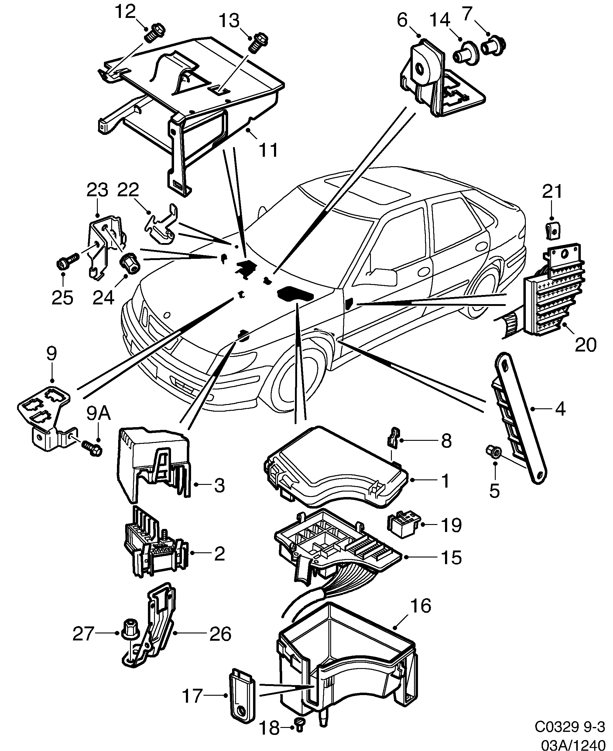 Saab 9-3 (9400) Holders and brackets diagram
