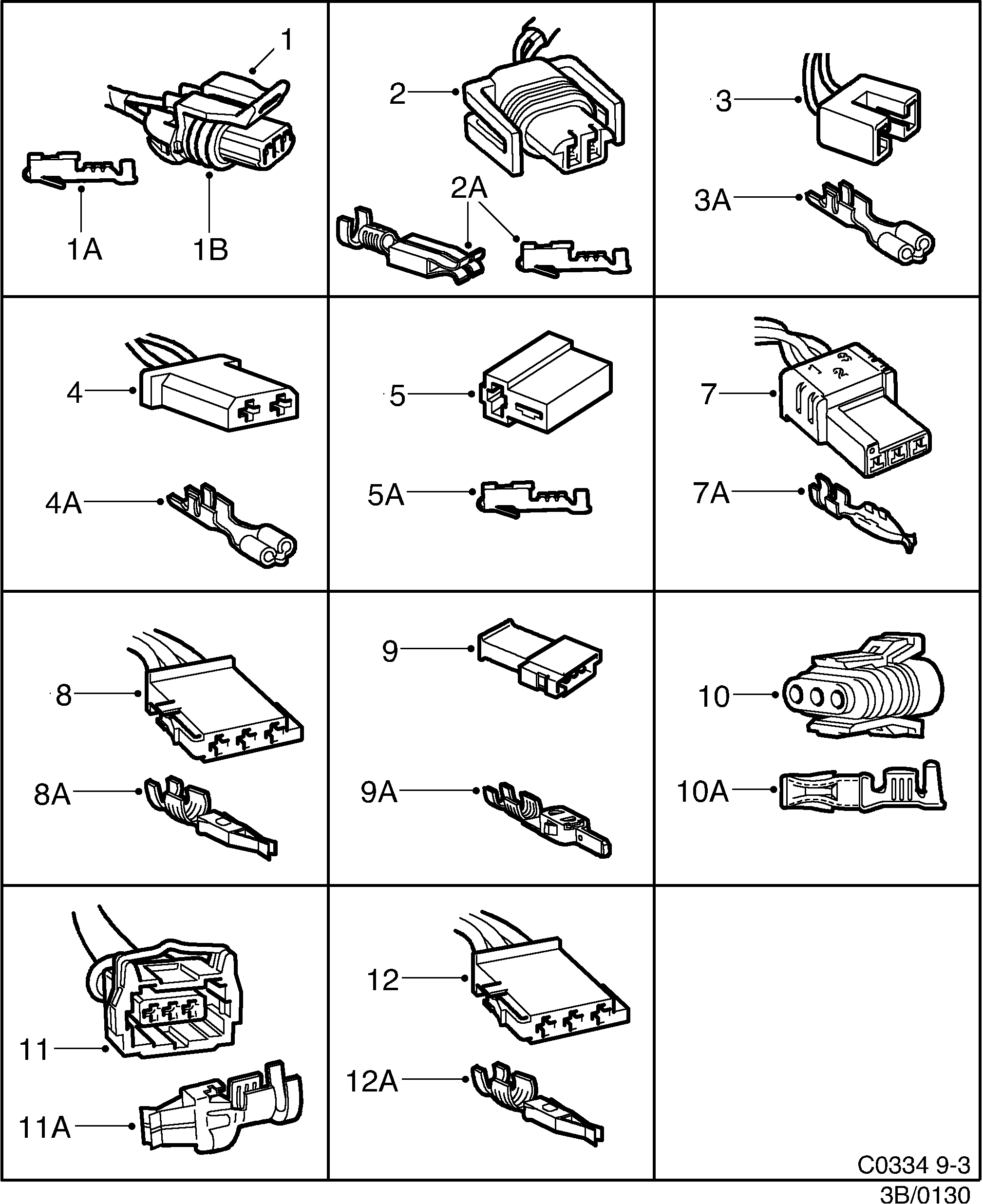 Saab 9-3 (9400) Connector housing etc 2-pin-3-pin diagram