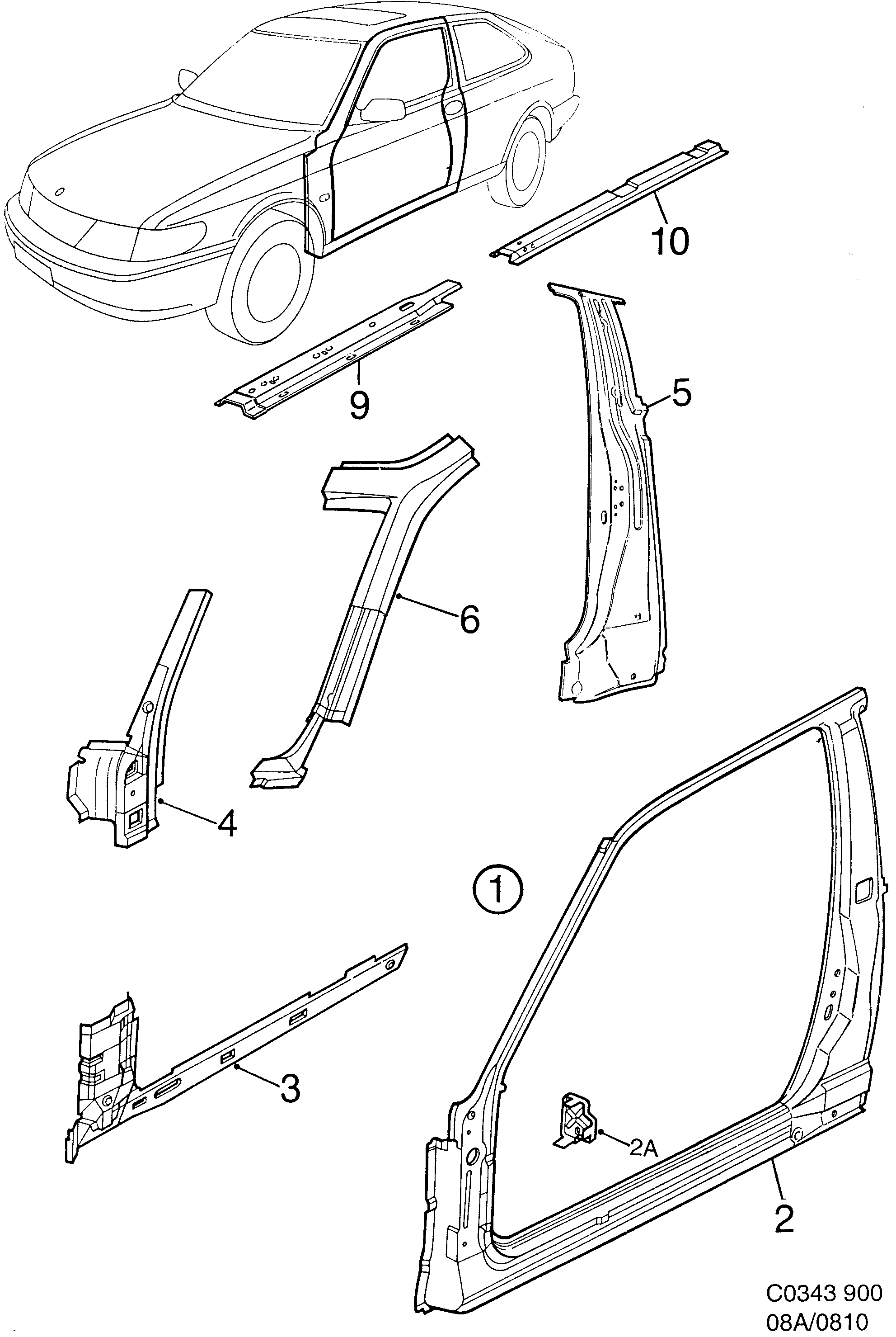 Saab 900 Door frame diagram