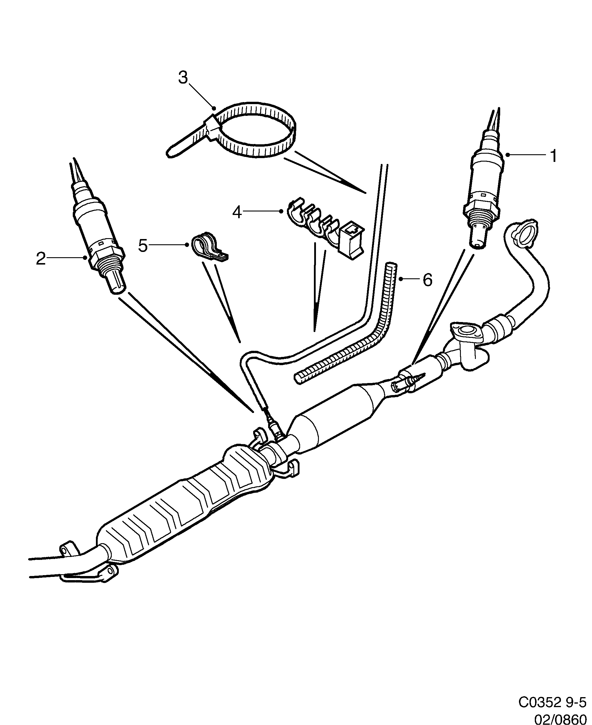 Saab 9-5 (9600) Heated oxygen sensor diagram