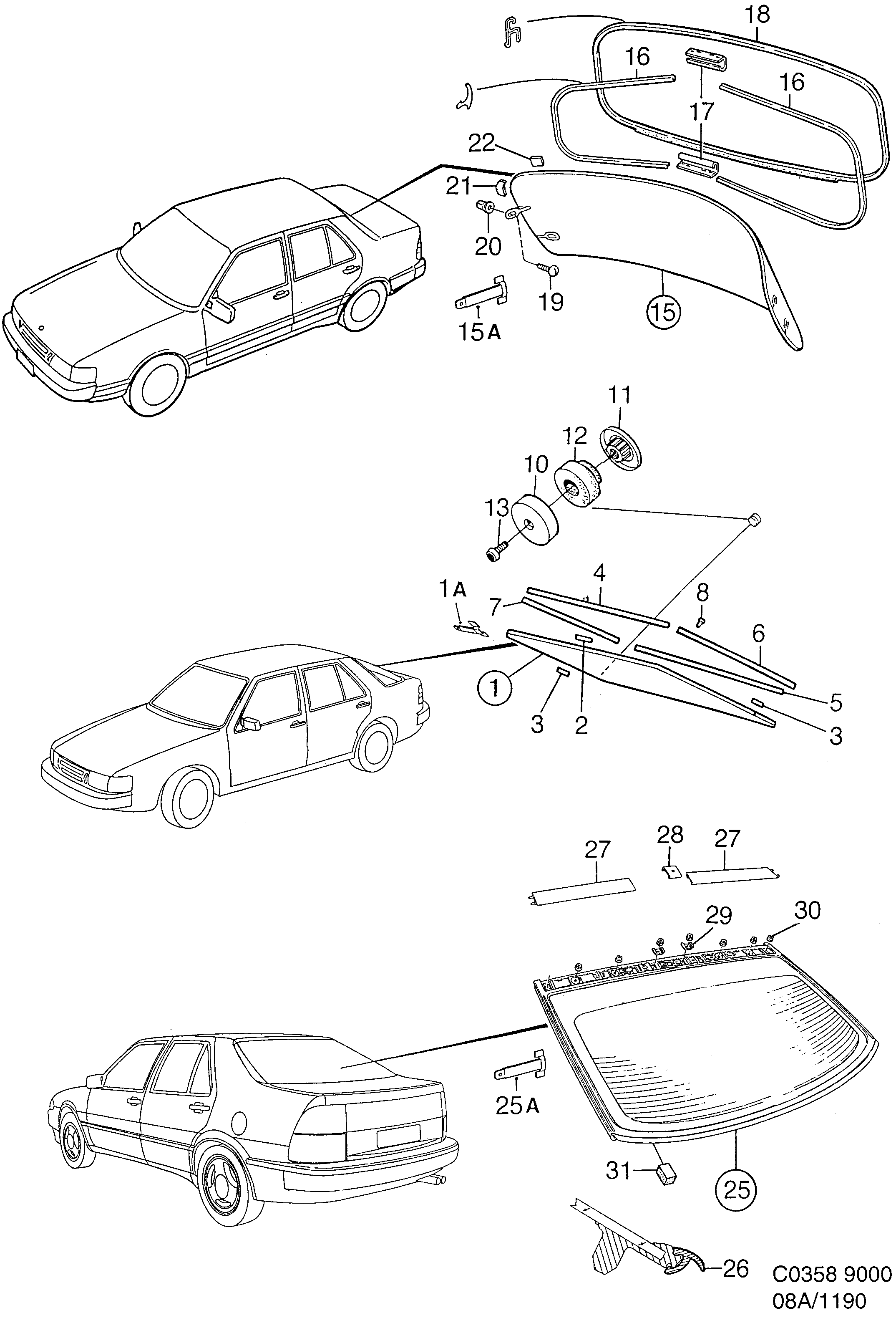 Saab 9000 Rear window diagram
