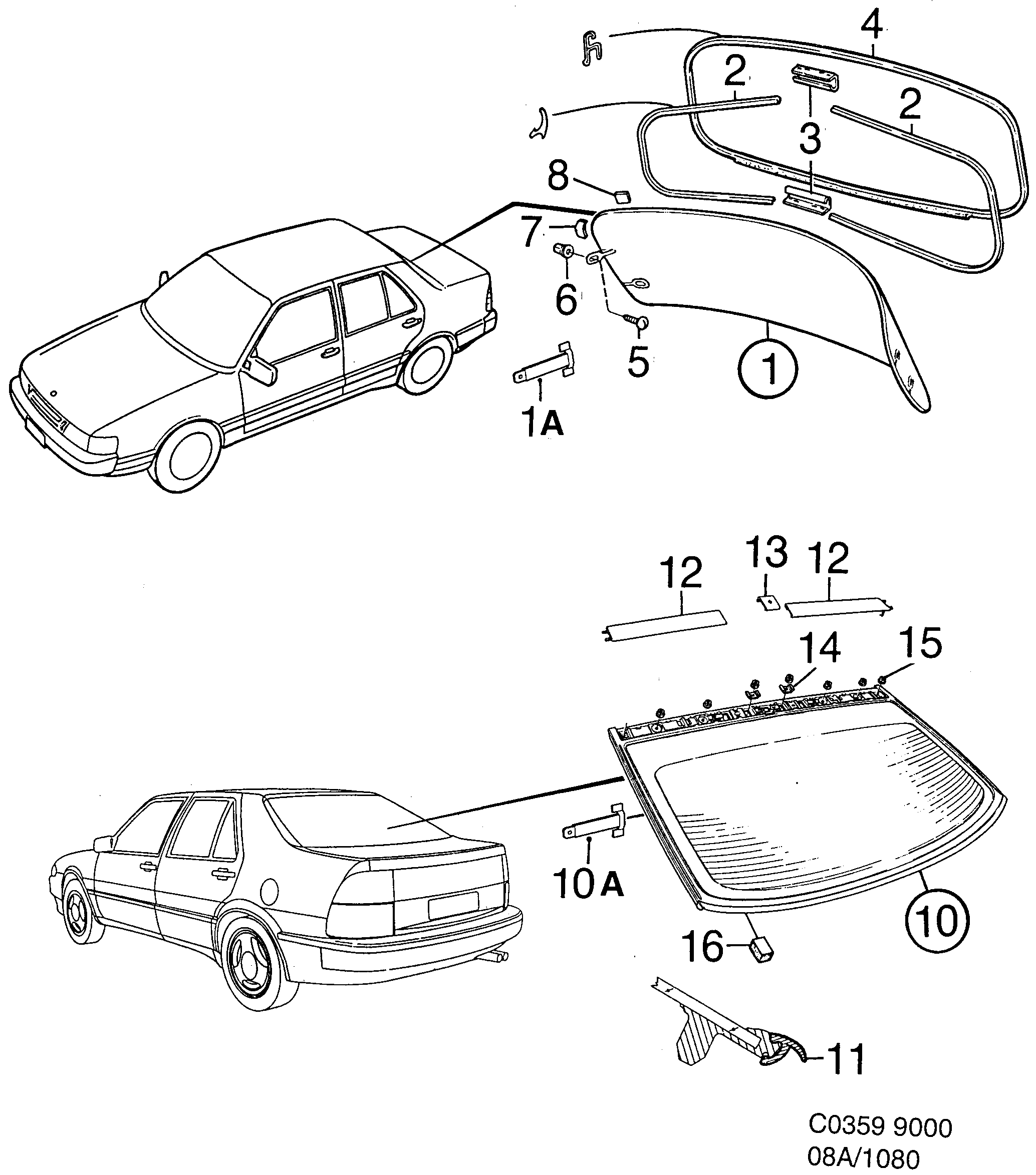 Saab 9000 Rear window diagram