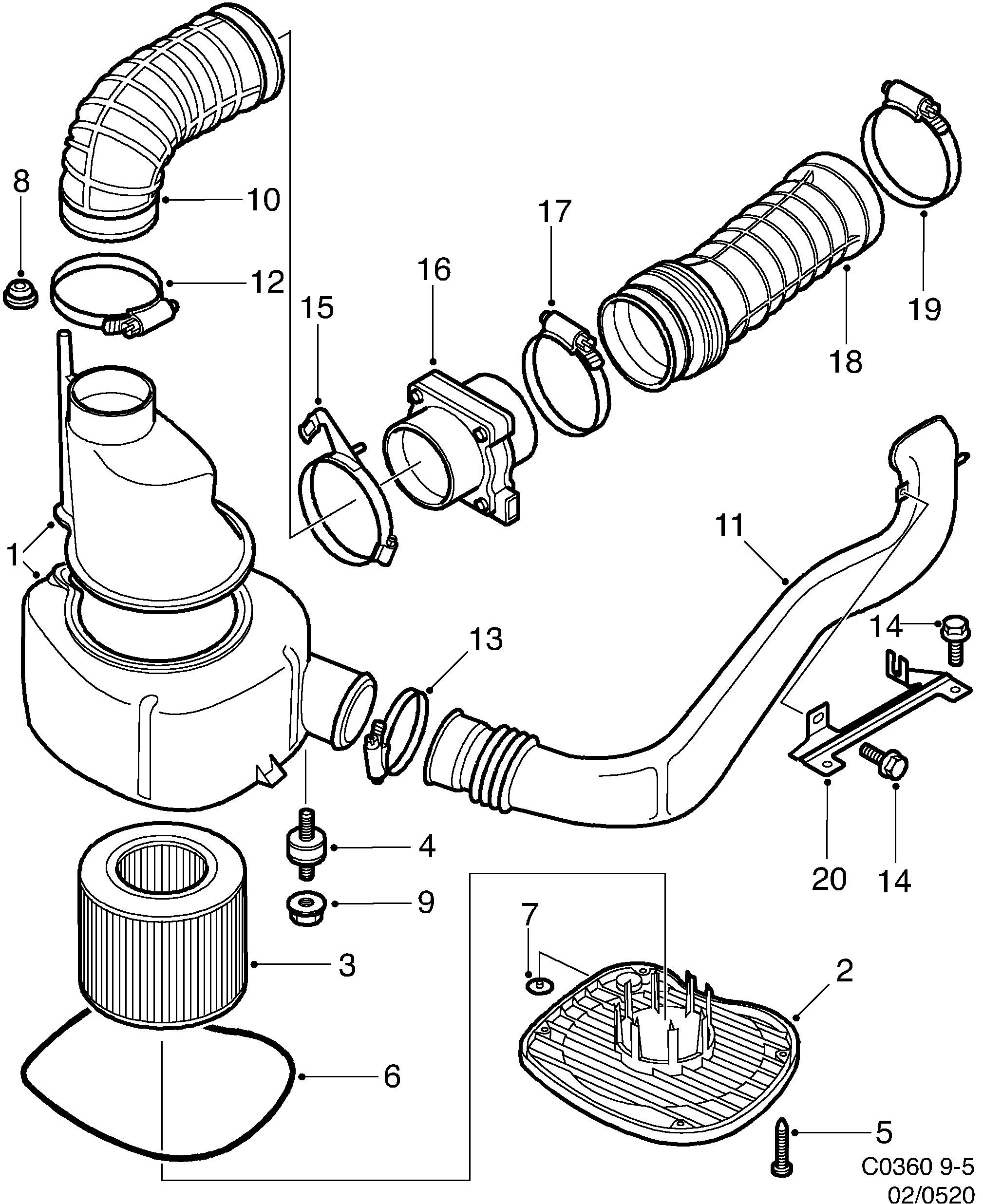Saab 9-5 (9600) Air cleaner diagram