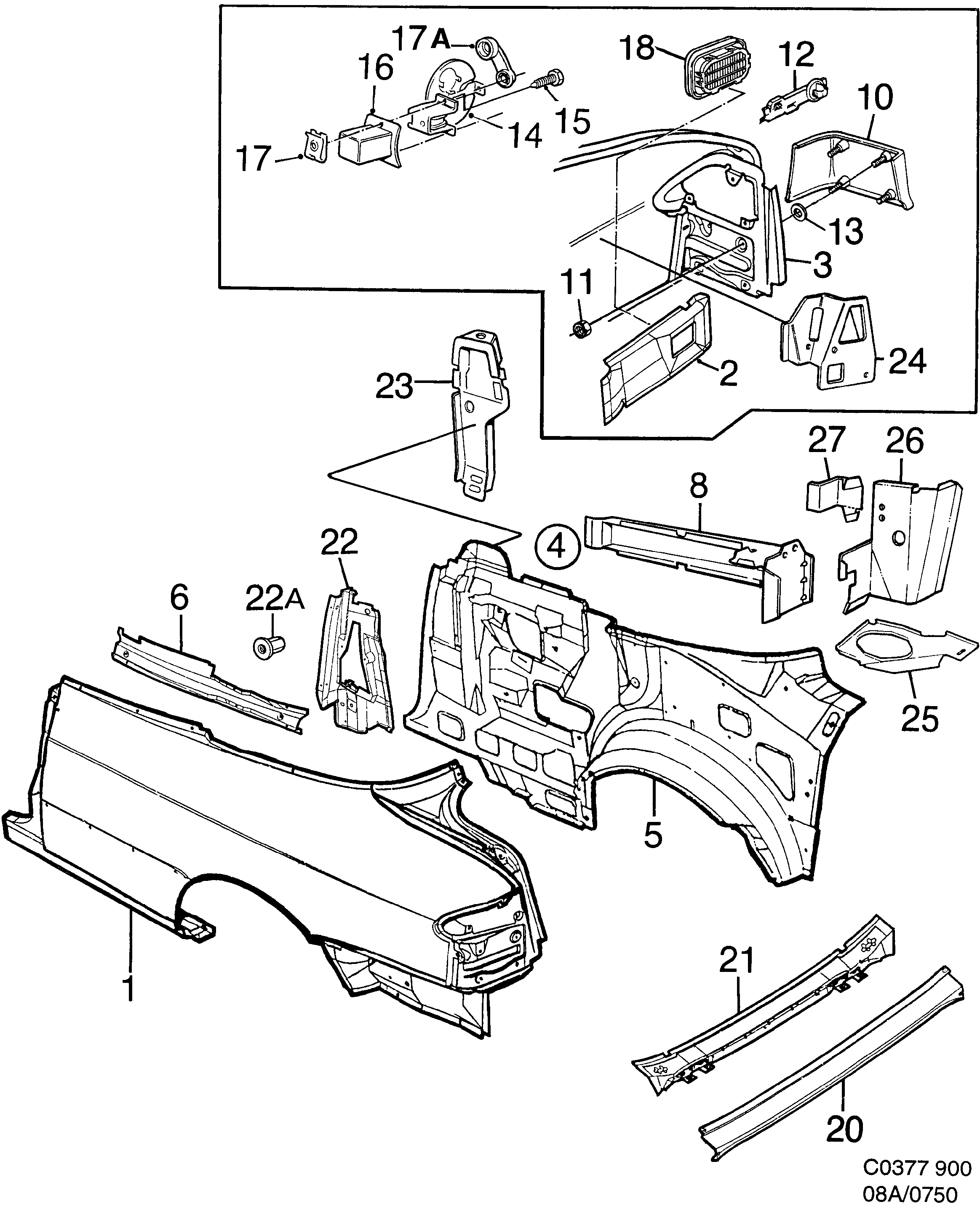 Saab 900 Valance diagram