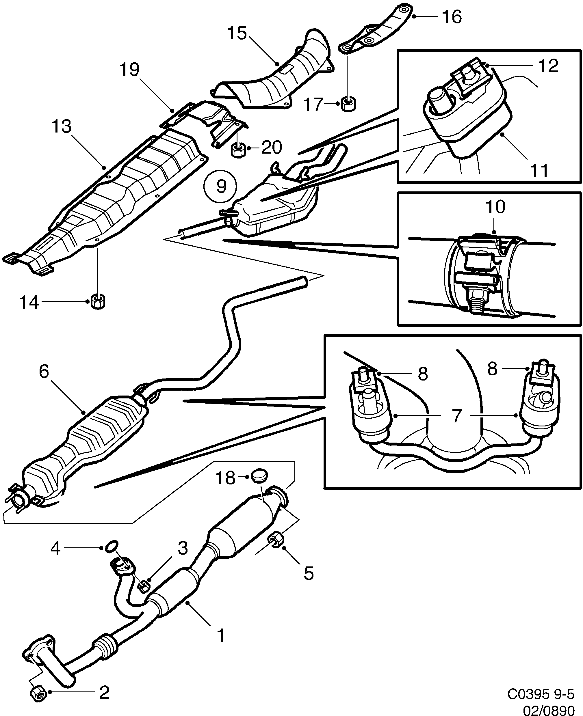 Saab 9-5 (9600) Exhaust system diagram