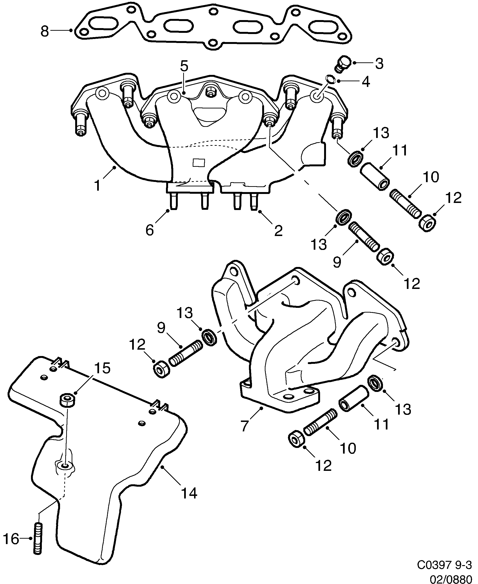 Saab 9-3 (9400) Exhaust manifold diagram