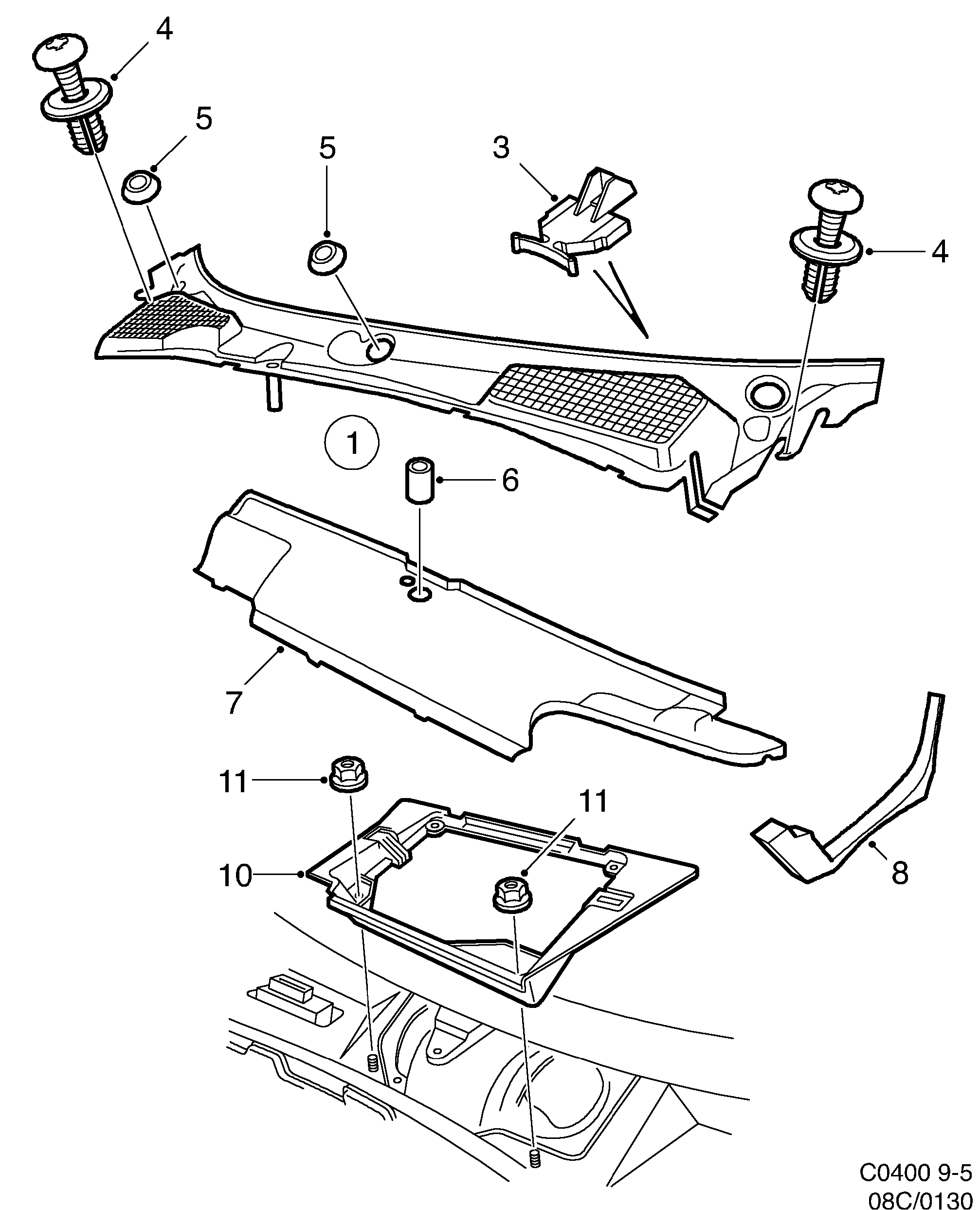Saab 9-5 (9600) Air inlet, compartment diagram