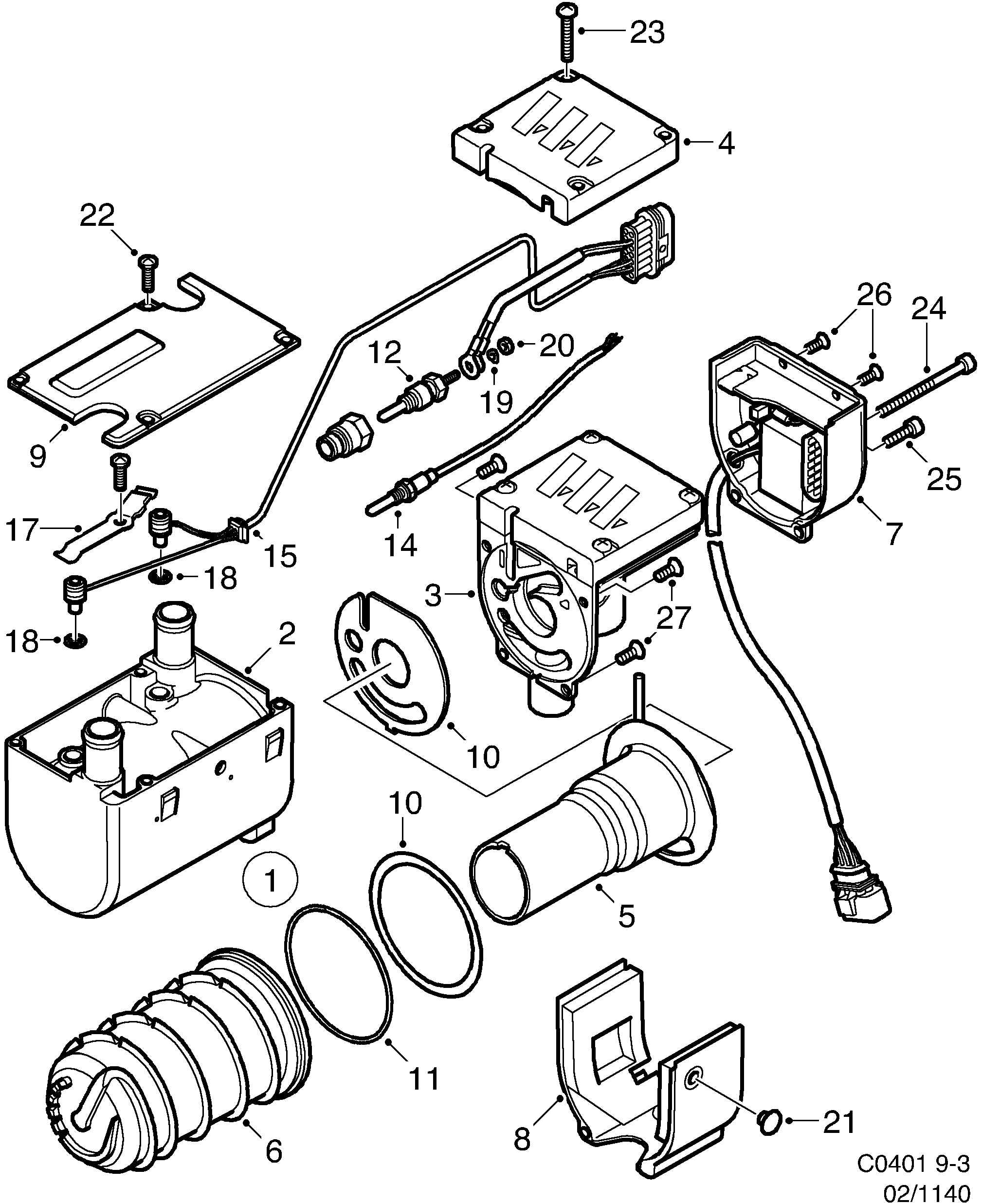 Saab 9-3 (9400) Auxiliary heater Heater unit diagram