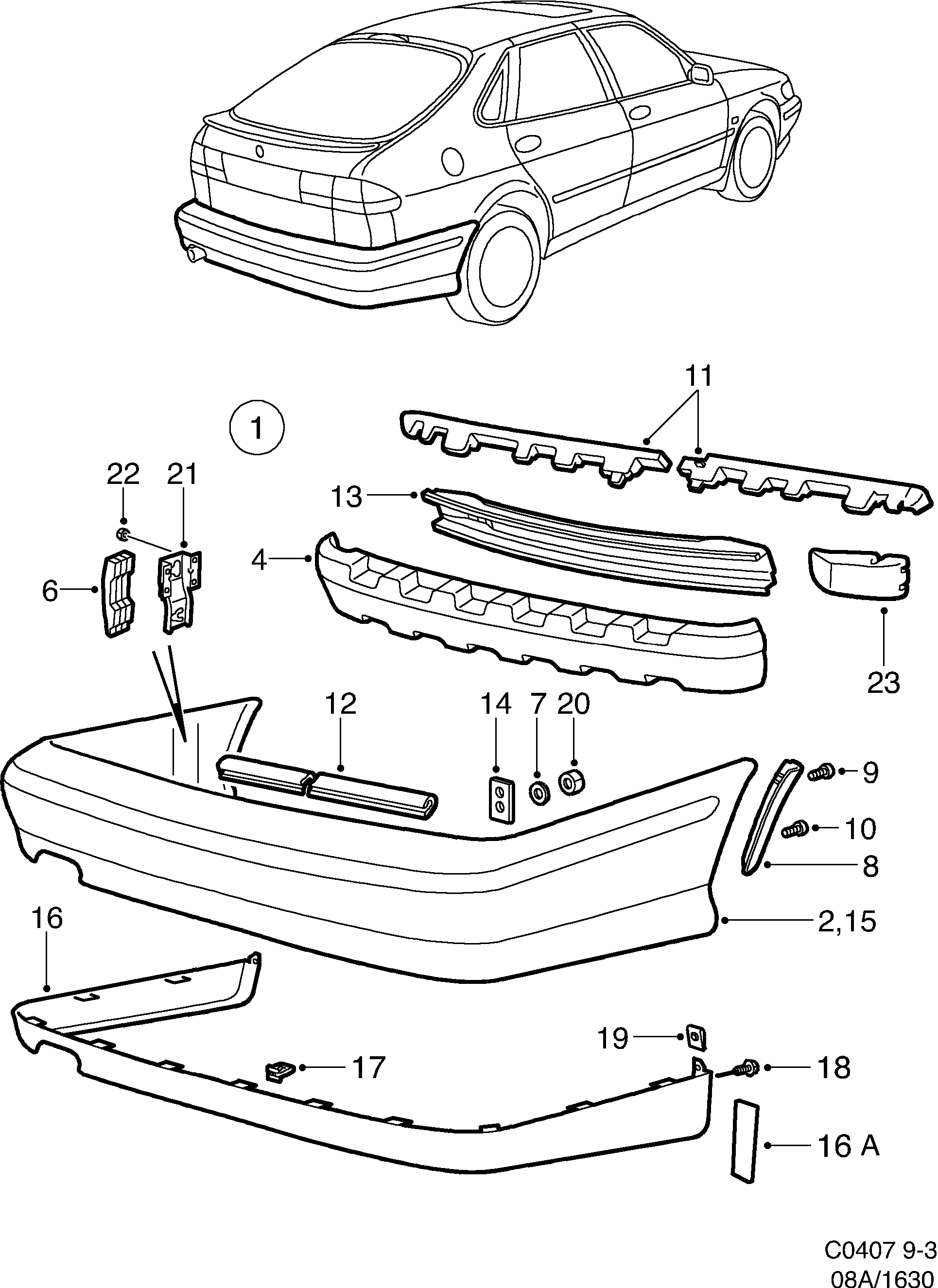 Saab 9-3 (9400) Bumper, rear diagram