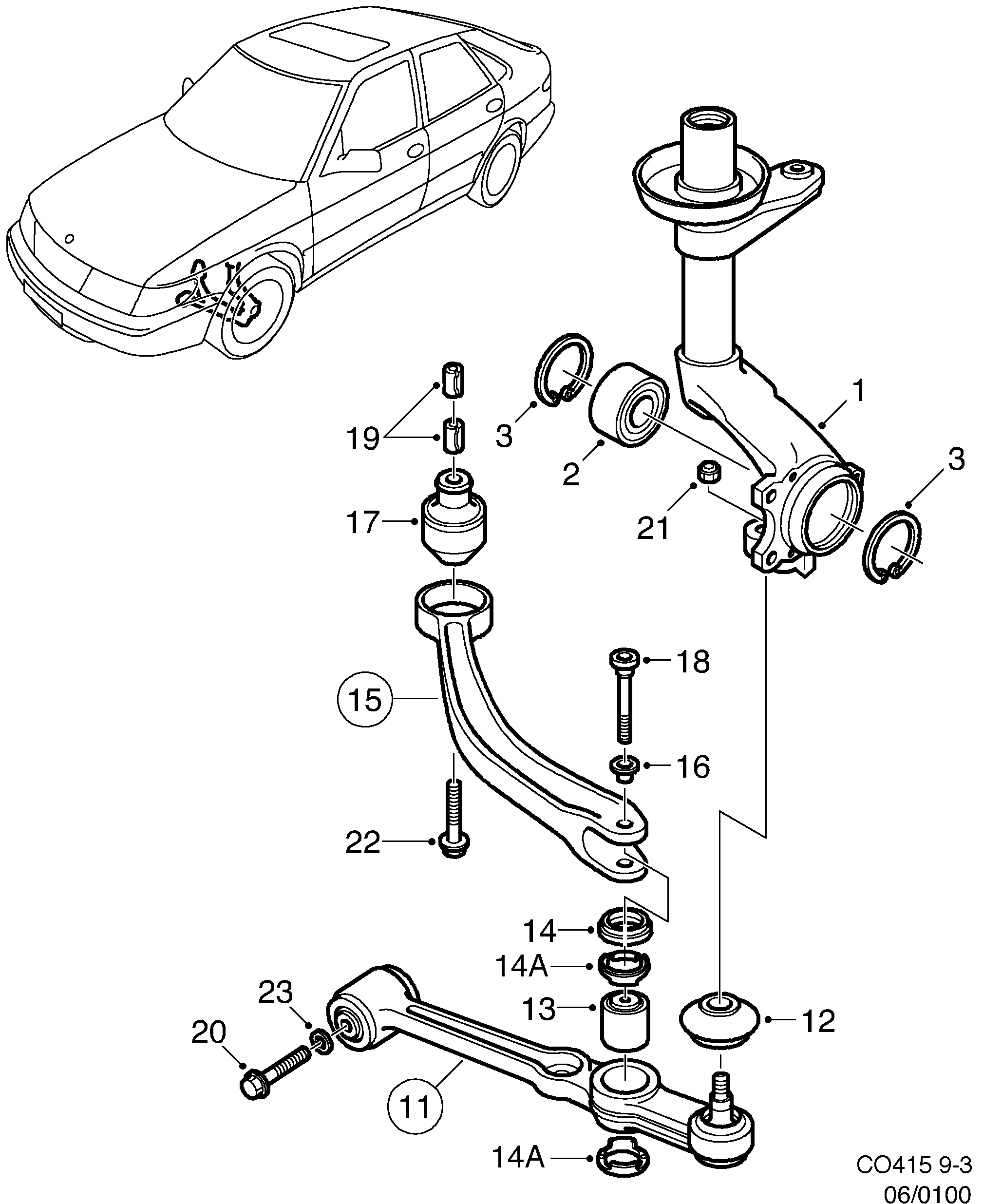 Saab 9-3 (9400) Front wheel suspension diagram
