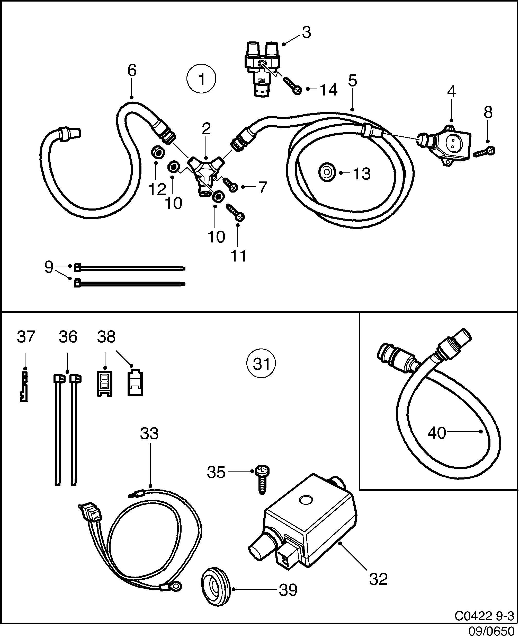 Saab 9-3 (9400) Climate control Branching cable kit diagram