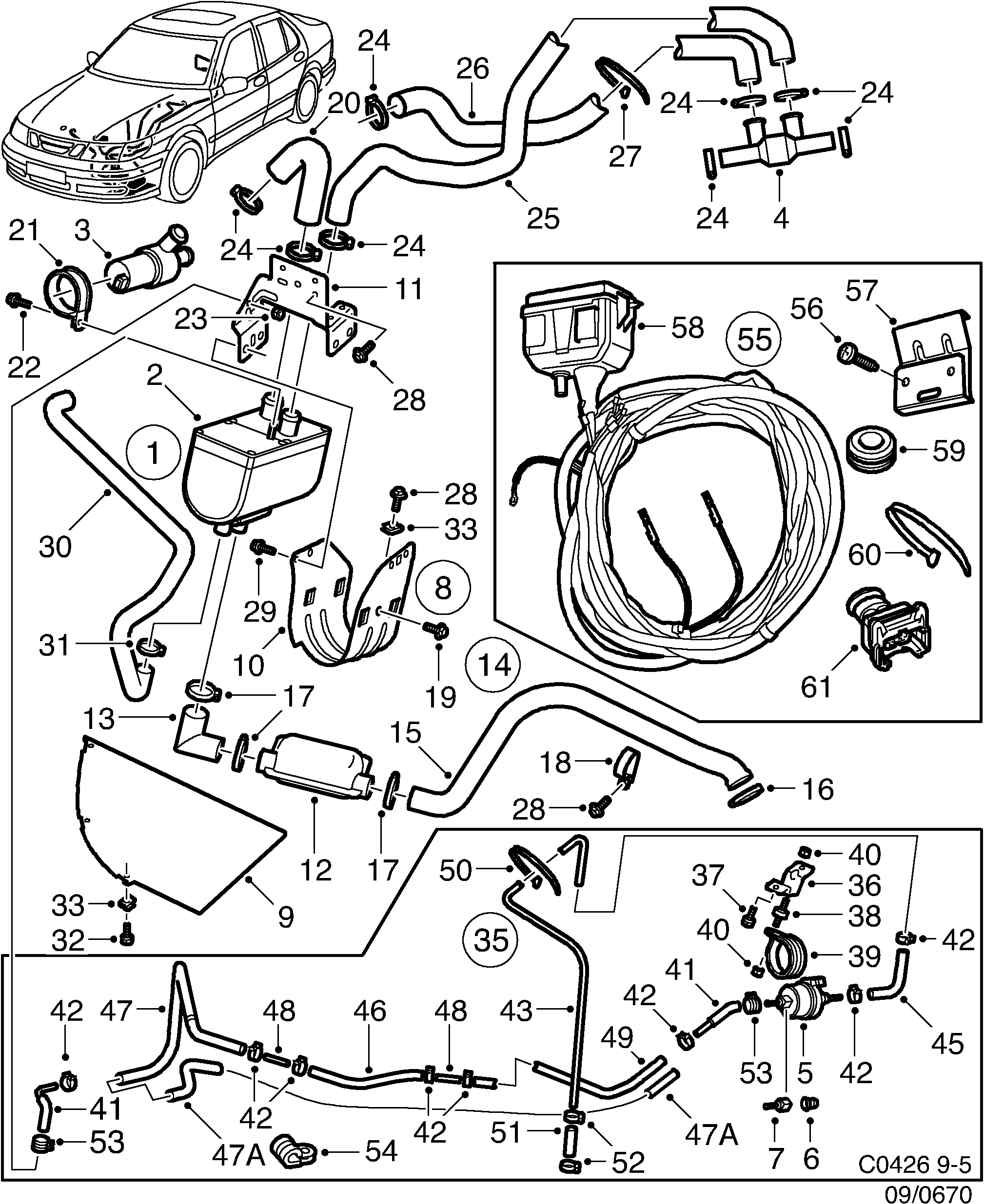 Saab 9-5 (9600) Climate control Parking heater diagram