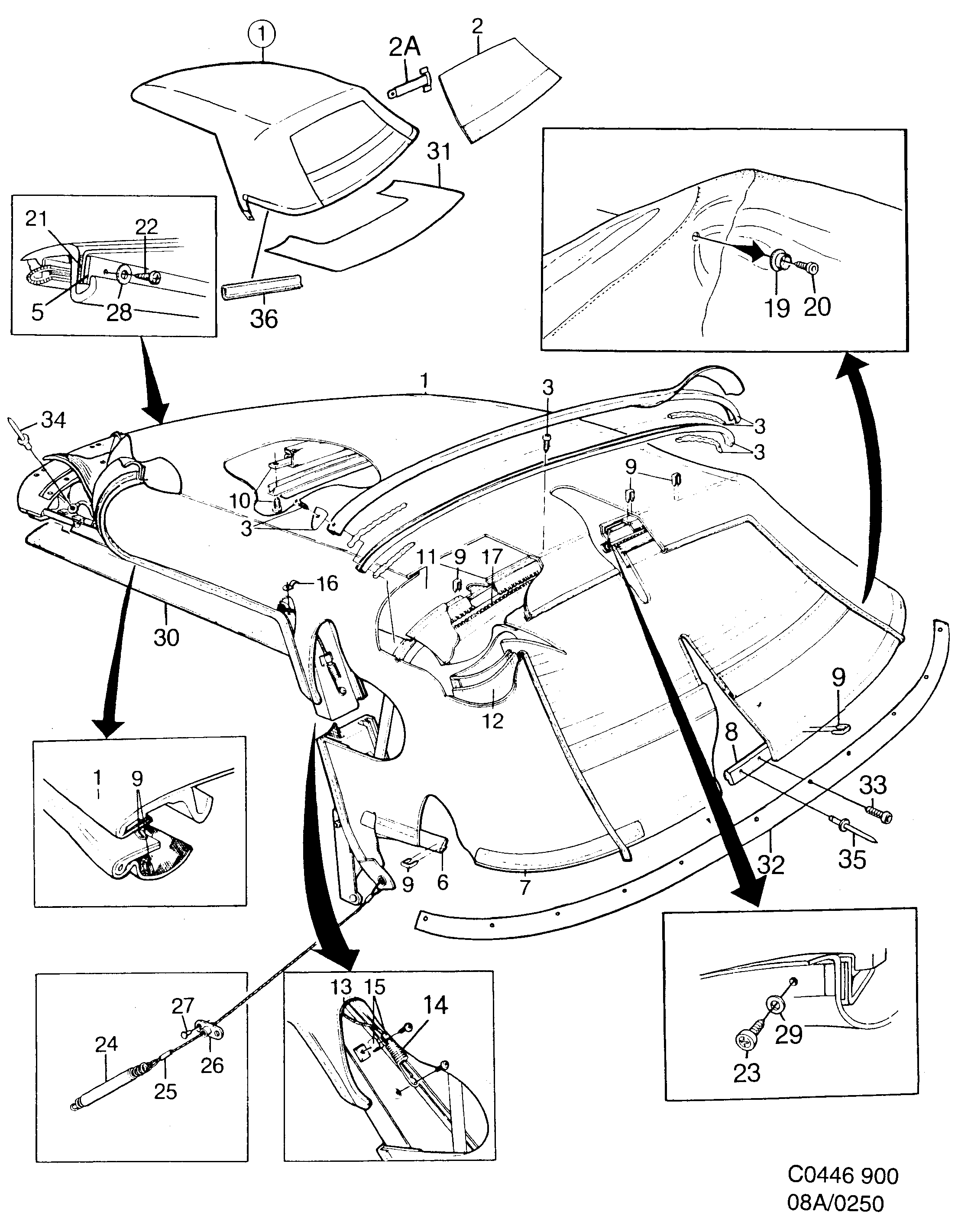 Saab 900 Top cloth Convertible diagram
