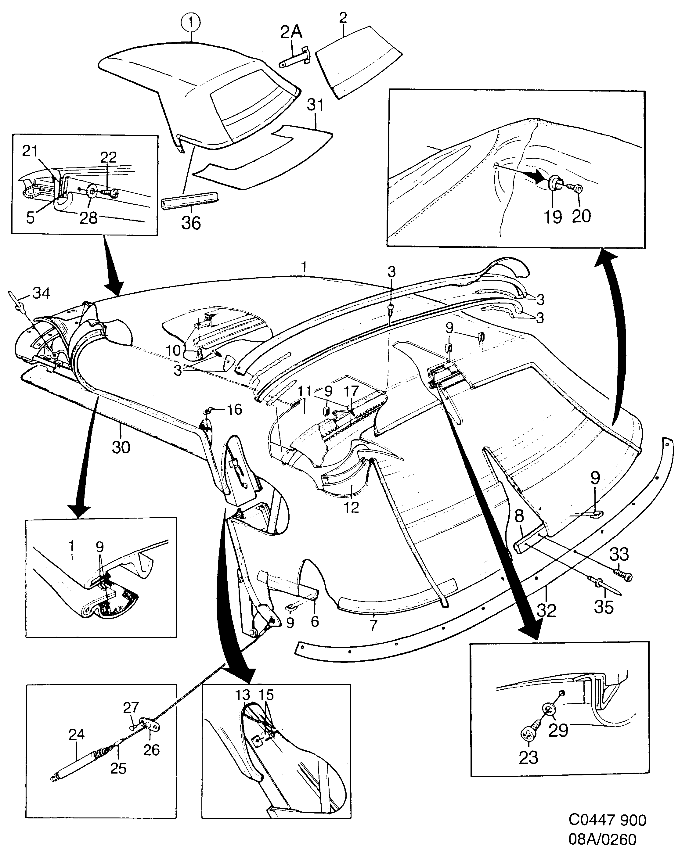 Saab 900 Top cloth Convertible diagram