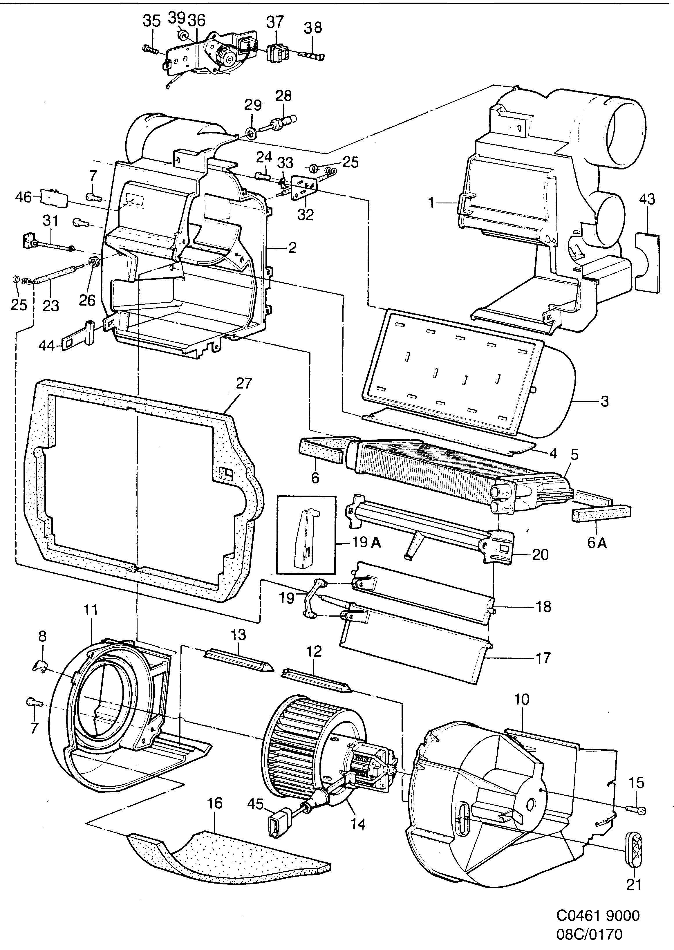 Saab 9000 Heat exchanger, servo Fan unit, ACC diagram