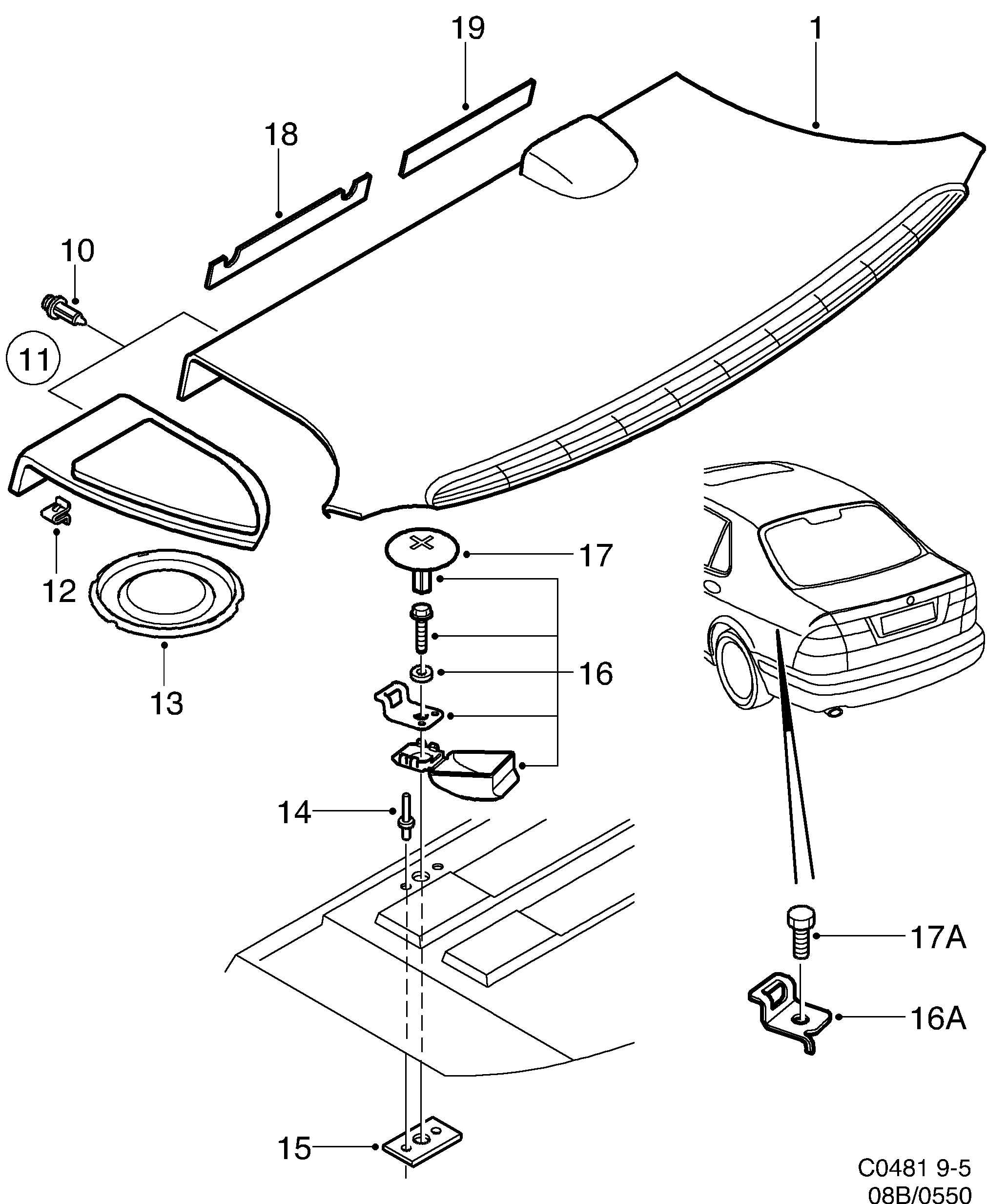 Saab 9-5 (9600) Shelf diagram